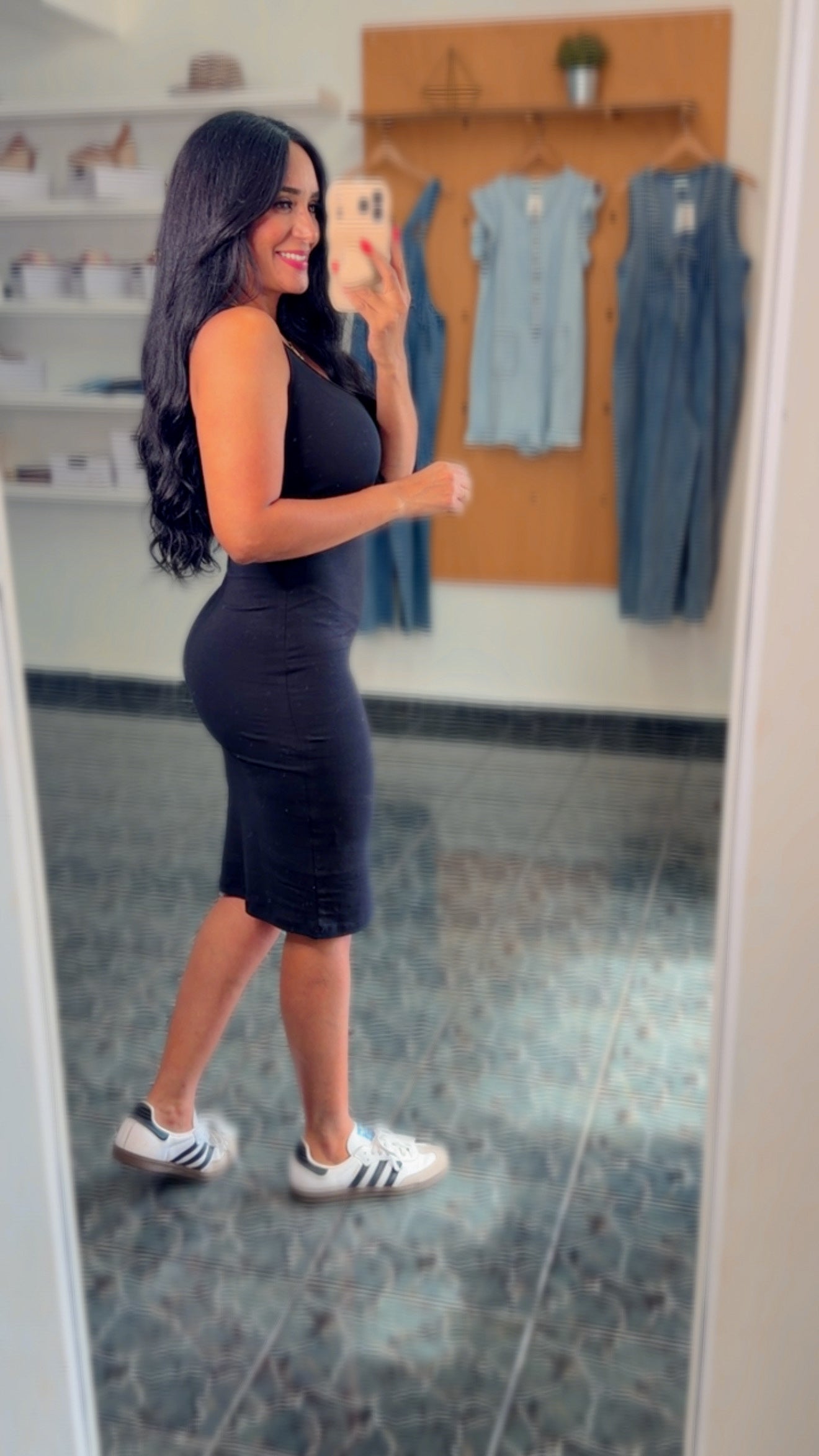 Black Spandex Cotton Midi Dress