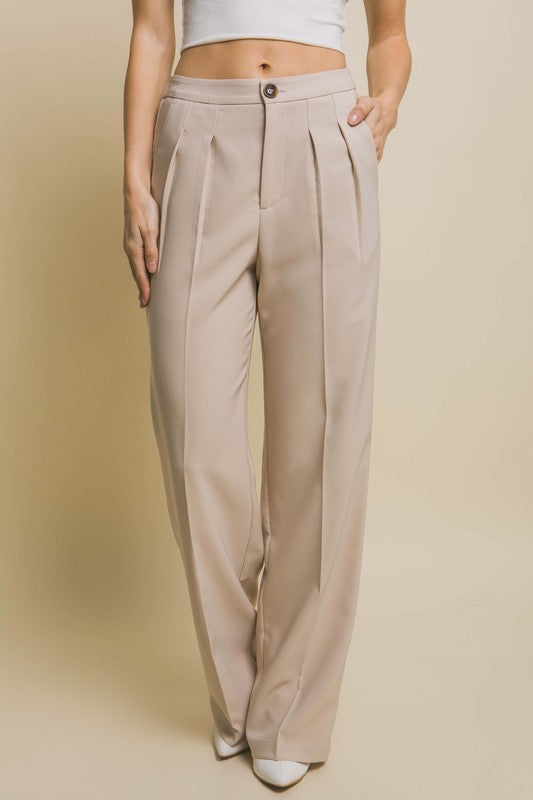 Khaki Elastic Waist Dress Pants