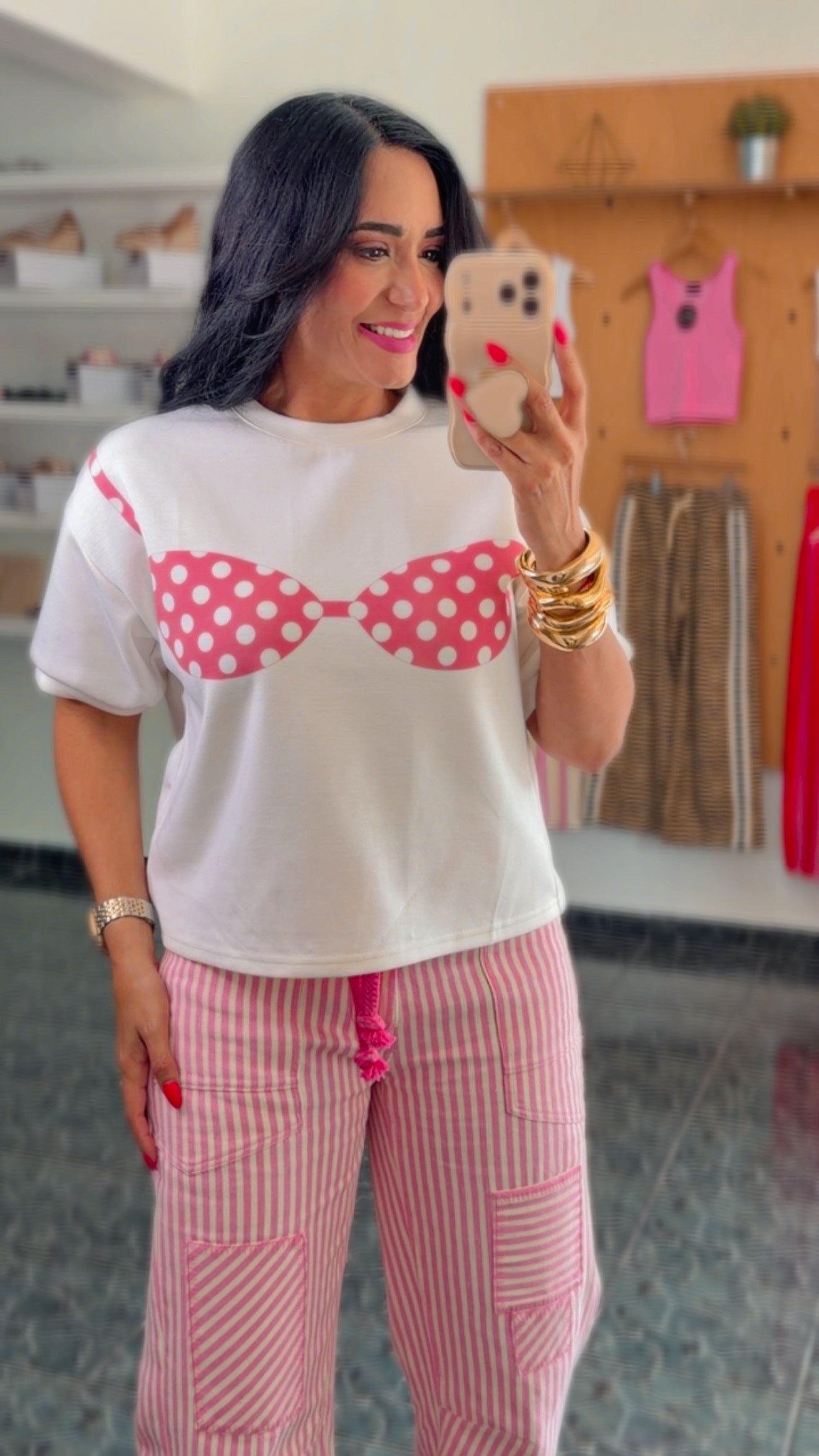 Pink Polka Dots Bikini Top