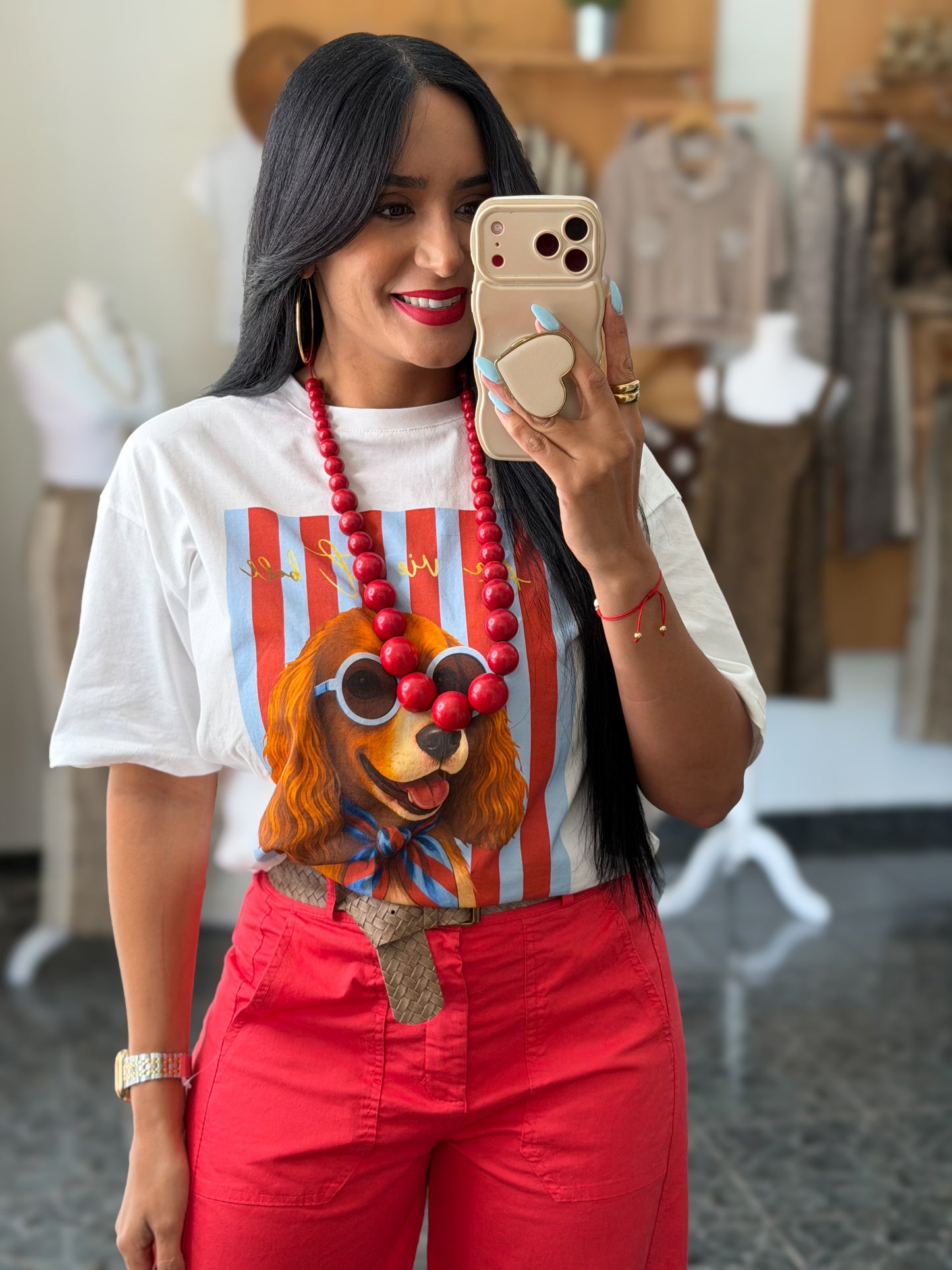 Italy Coral/Red Belted Slouchy Pants