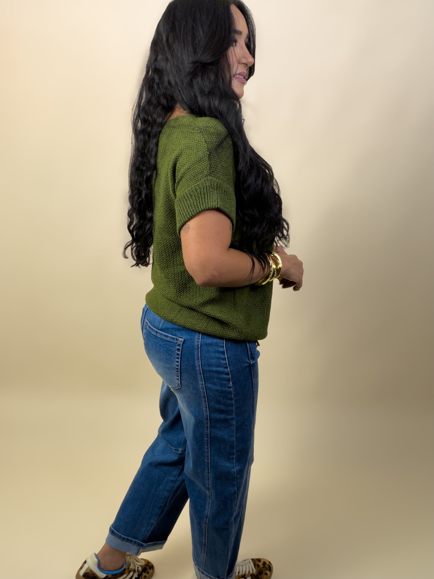 Olive Center Seam Sweater Top
