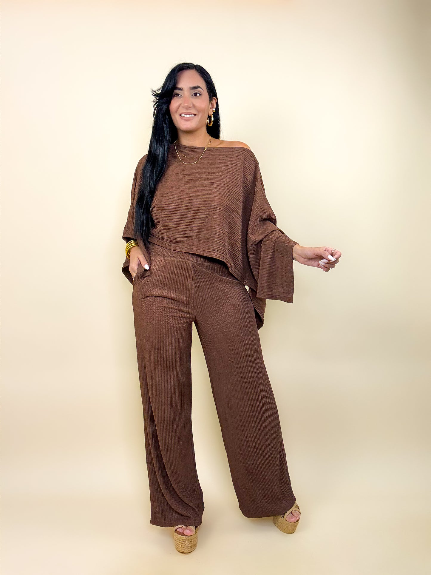 Chestnut Kimono Cape Pants Set