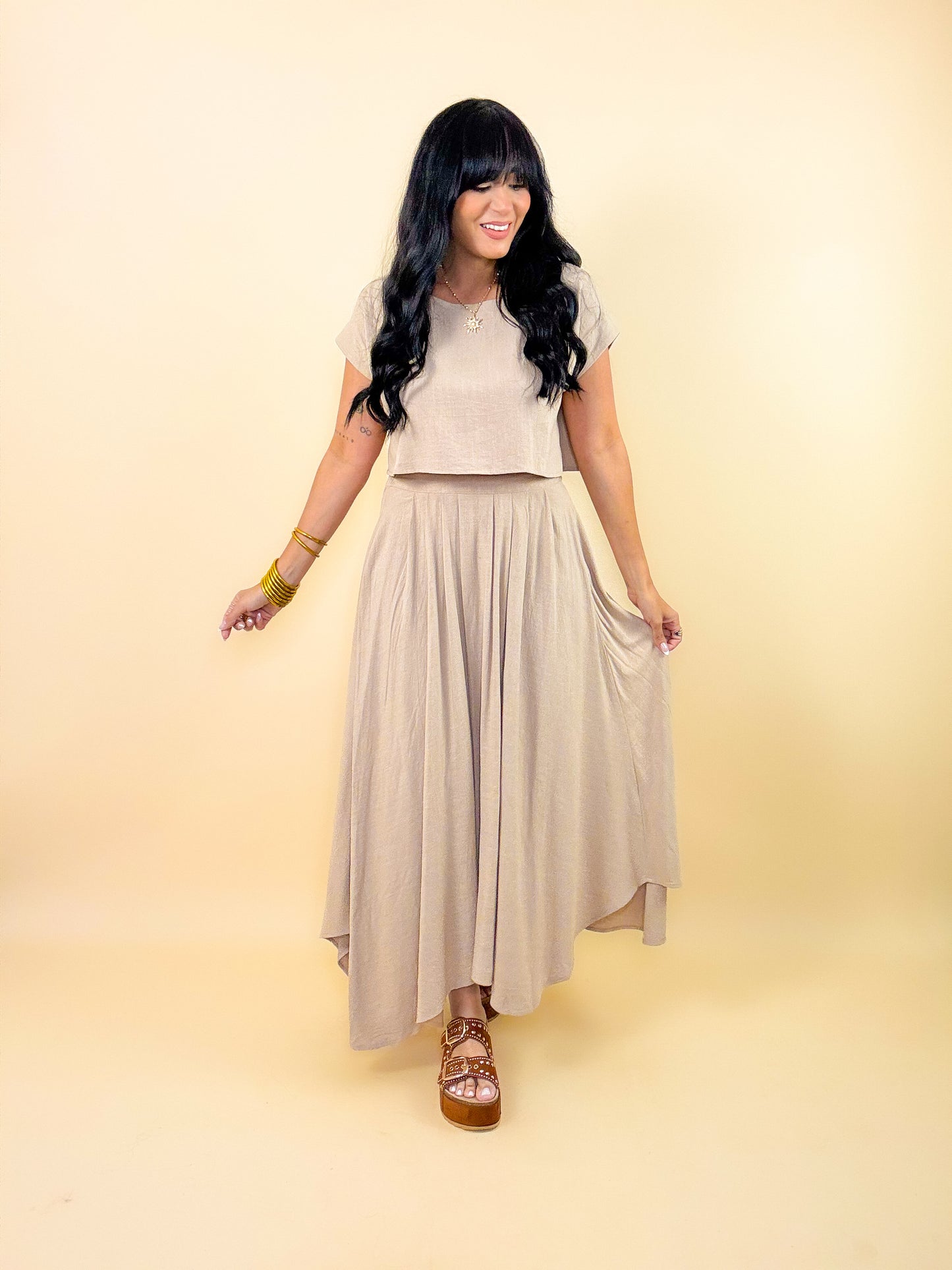 Tan Linen Skirt Set