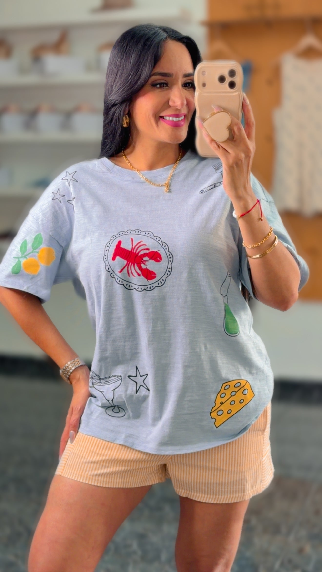 Blue Vintage-inspired seafood graphic print