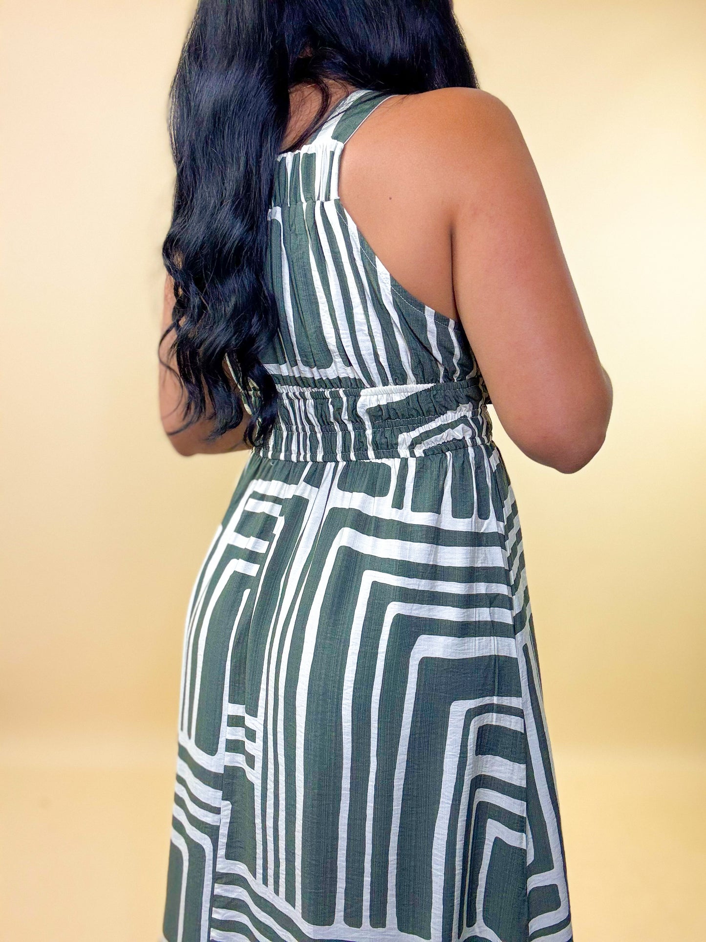 Olive/Cream Isadora Rayon Midi Dress