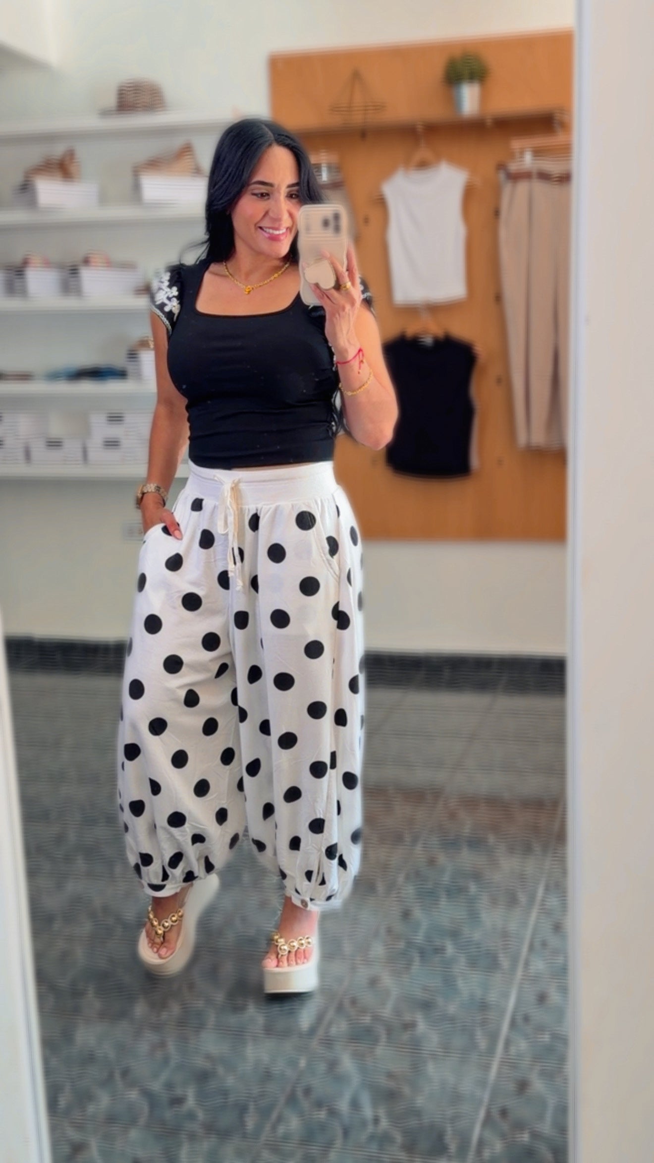 White/Black Polkadot Ballon Pants