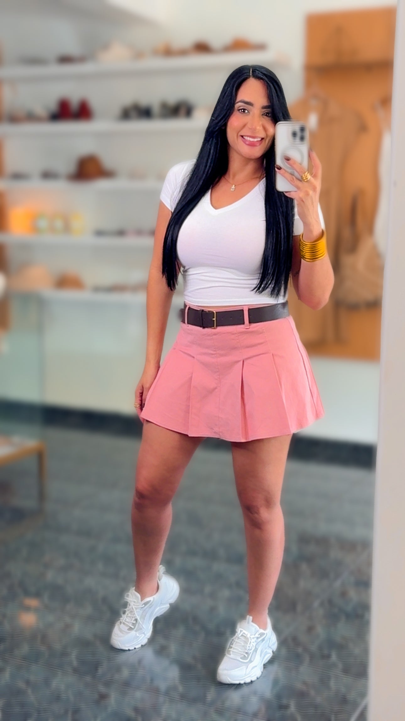 Pink Belt Pleated Skort