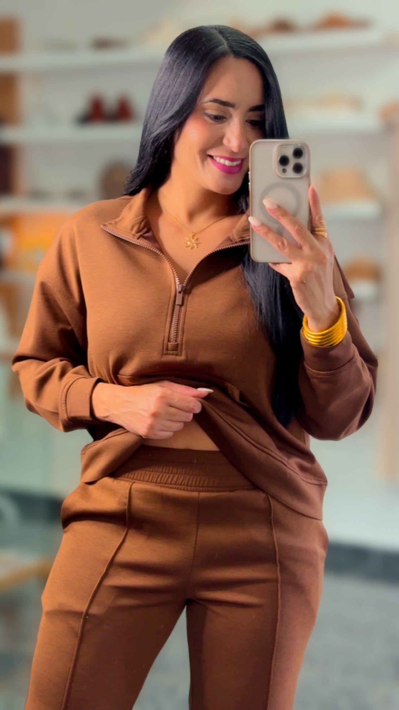 Brown Scuba Half Zip Sweater/Jogger