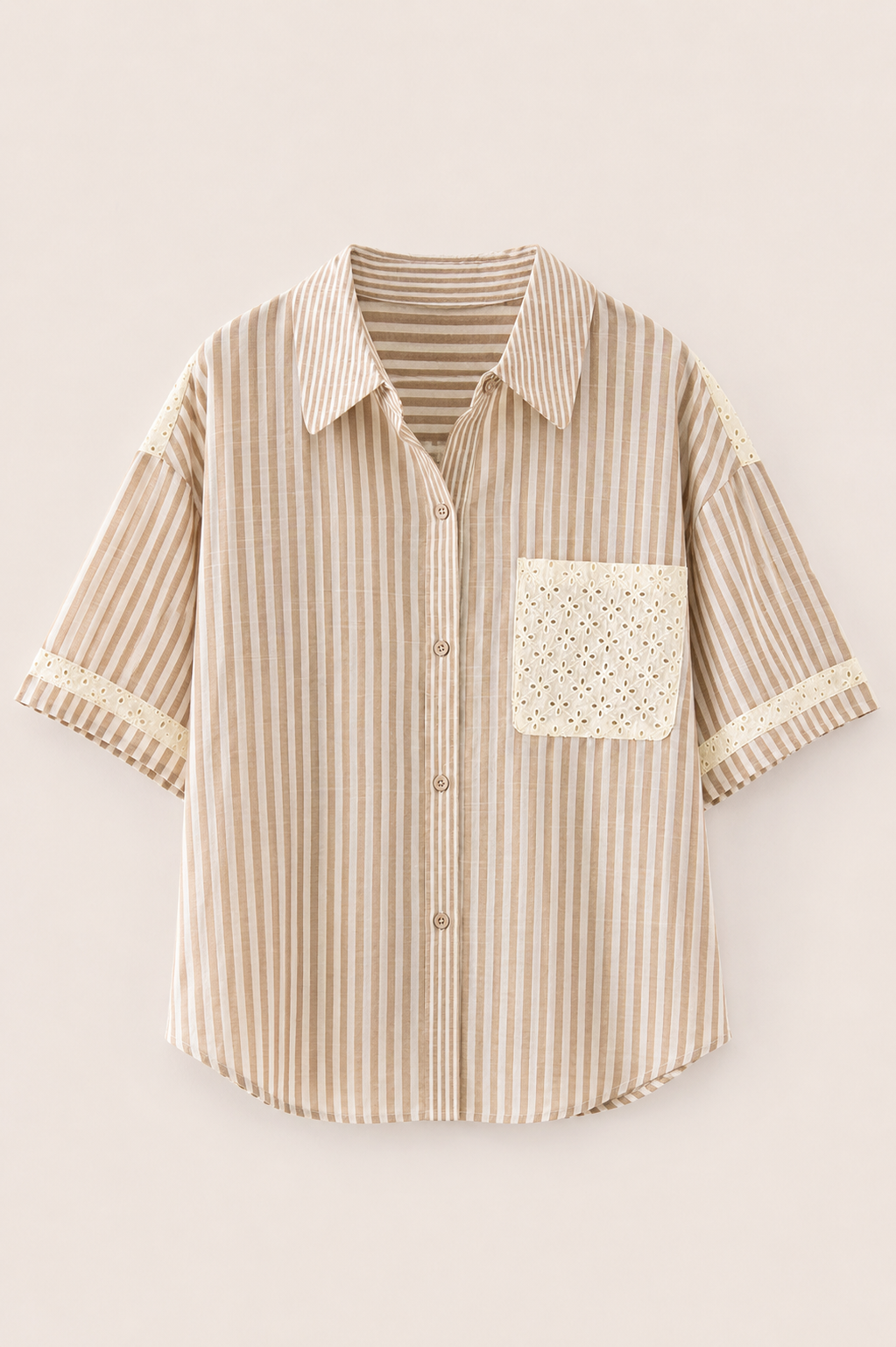 Taupe Stripe Lace Contrast Oversized Top