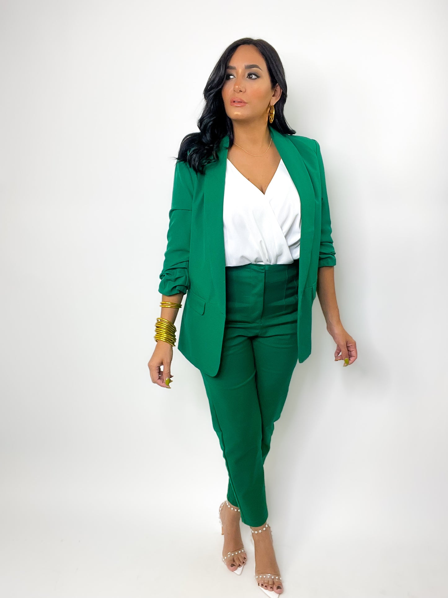 Green 3/4 Sleeve Blazer