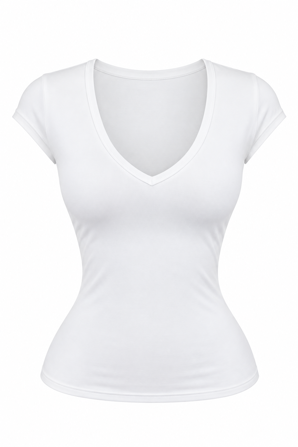 White V Neck Nylon/Spandex Basic Top