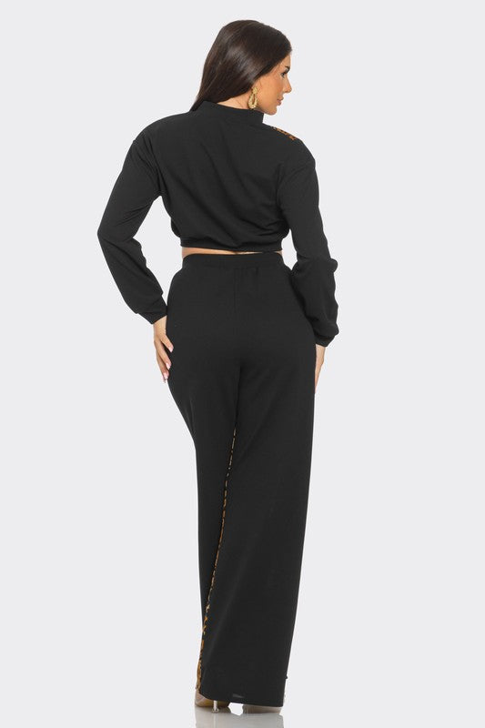 Print Stripe Tape Zipper Jacket Pants Set