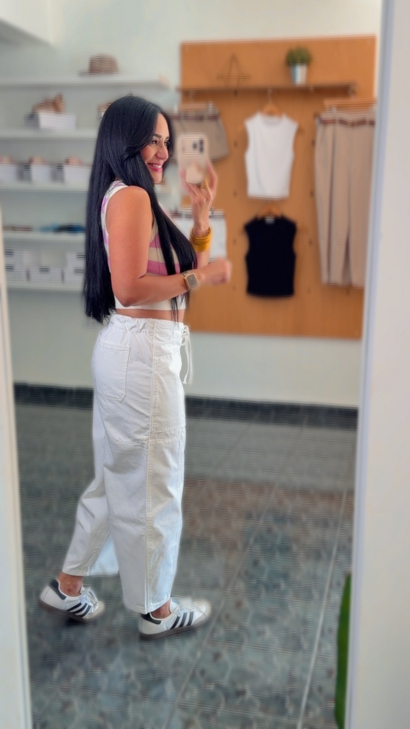 White Elastic Waist Barril Jeans