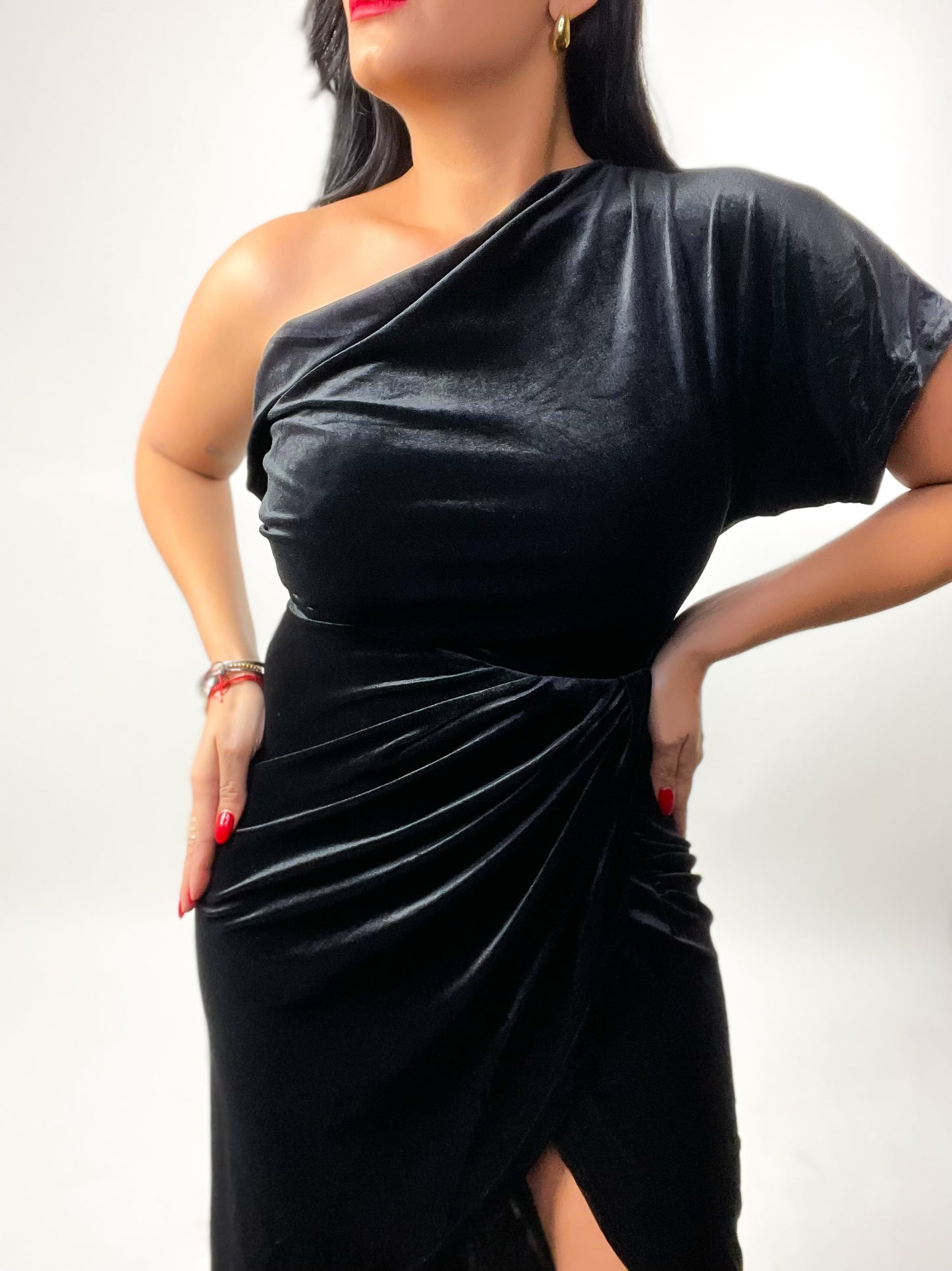 One Shoulder Velvet Wrap Dress