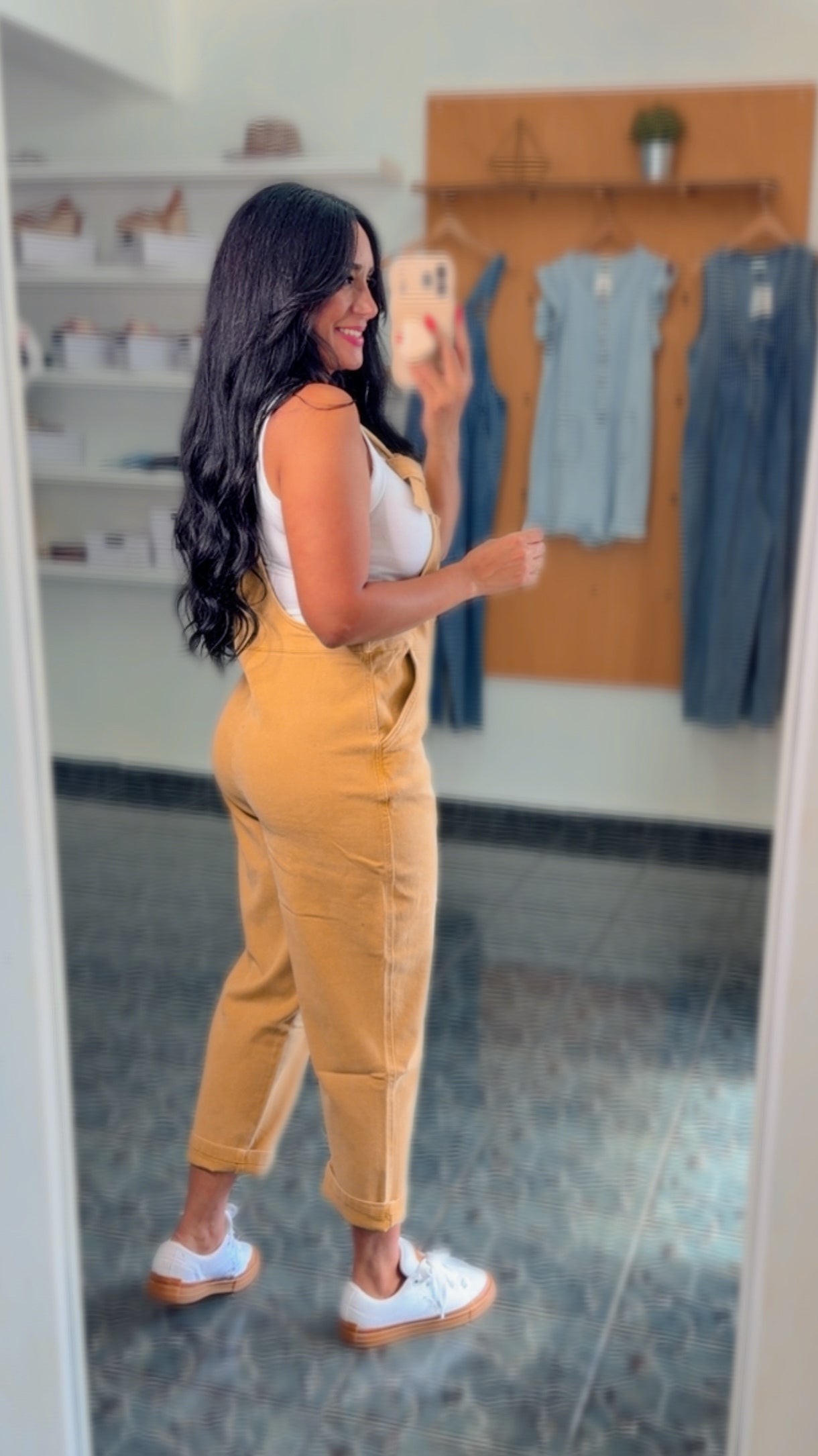 Mustard Washed Knot Strap Overalls