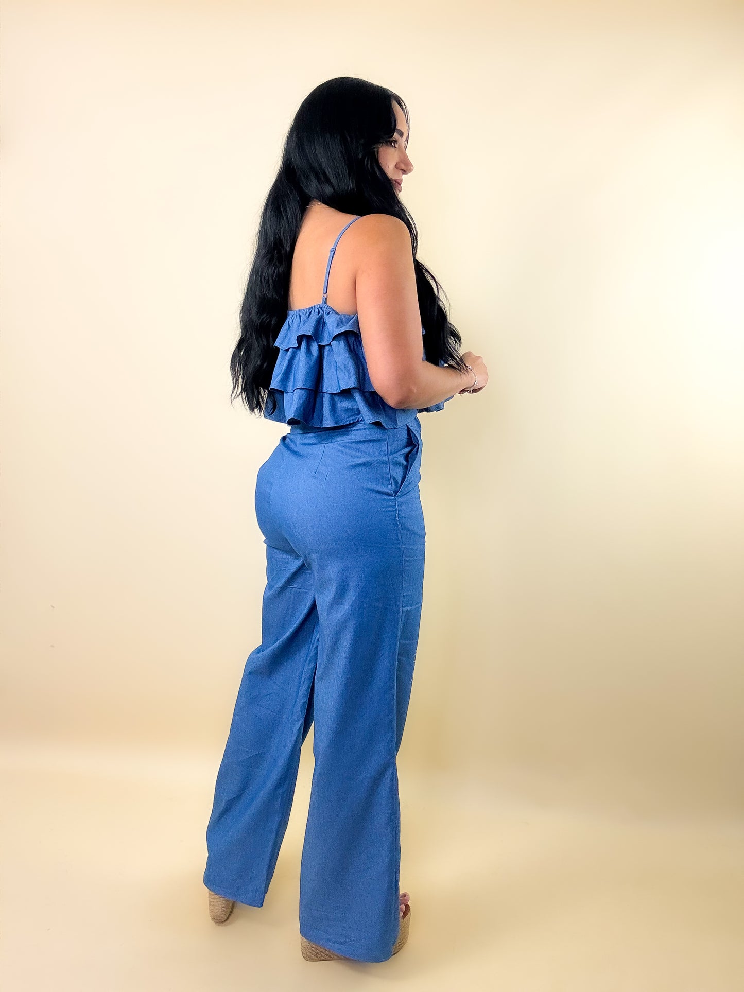 Ruffled Woven Top/Pants Set