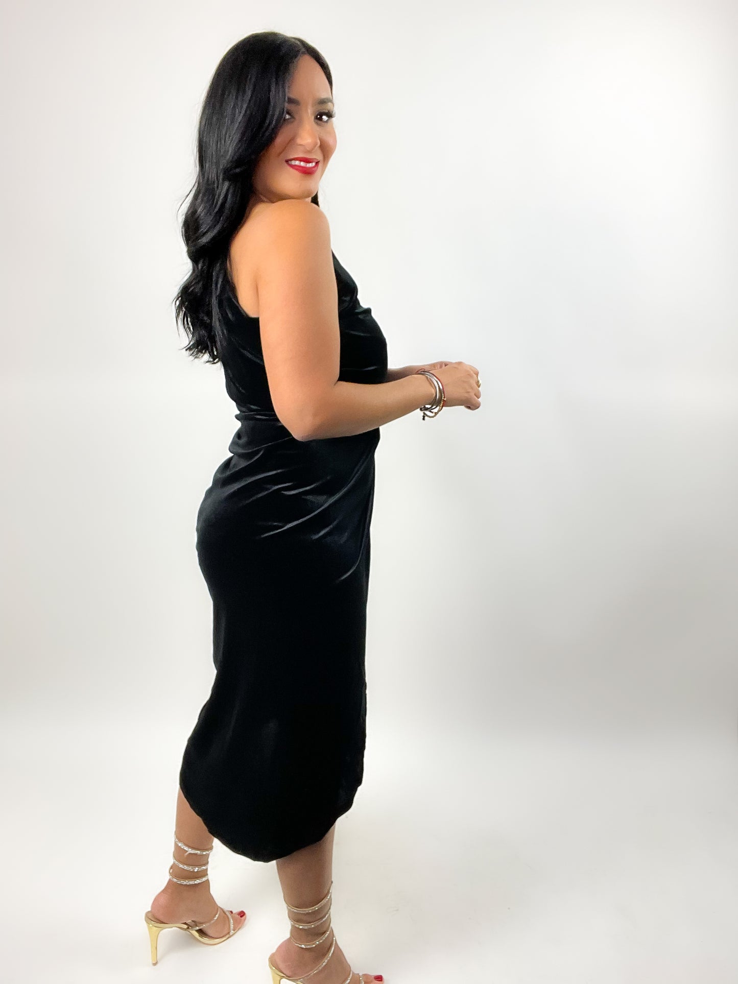 One Shoulder Velvet Wrap Dress
