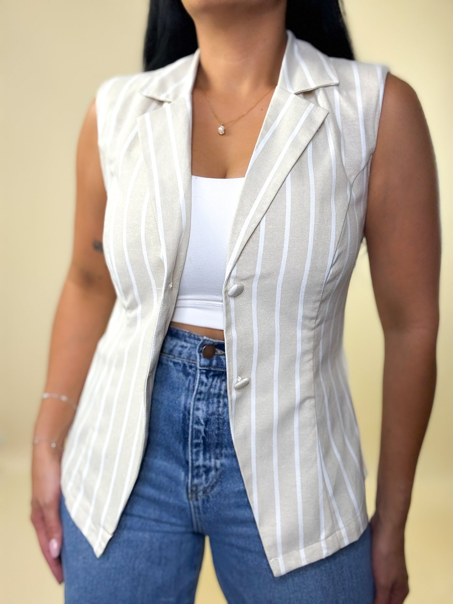 Natural Stripe Vest W Bow Back