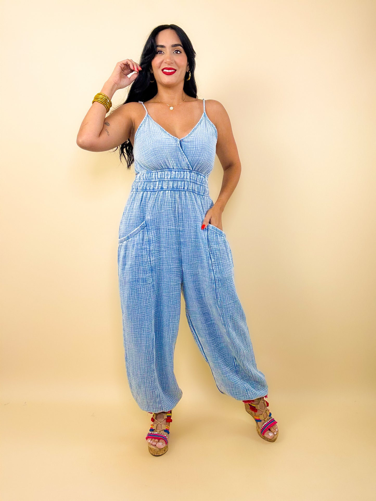 Washed Cotton Gauze Jumpsuit