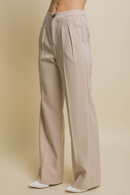 Khaki Elastic Waist Dress Pants