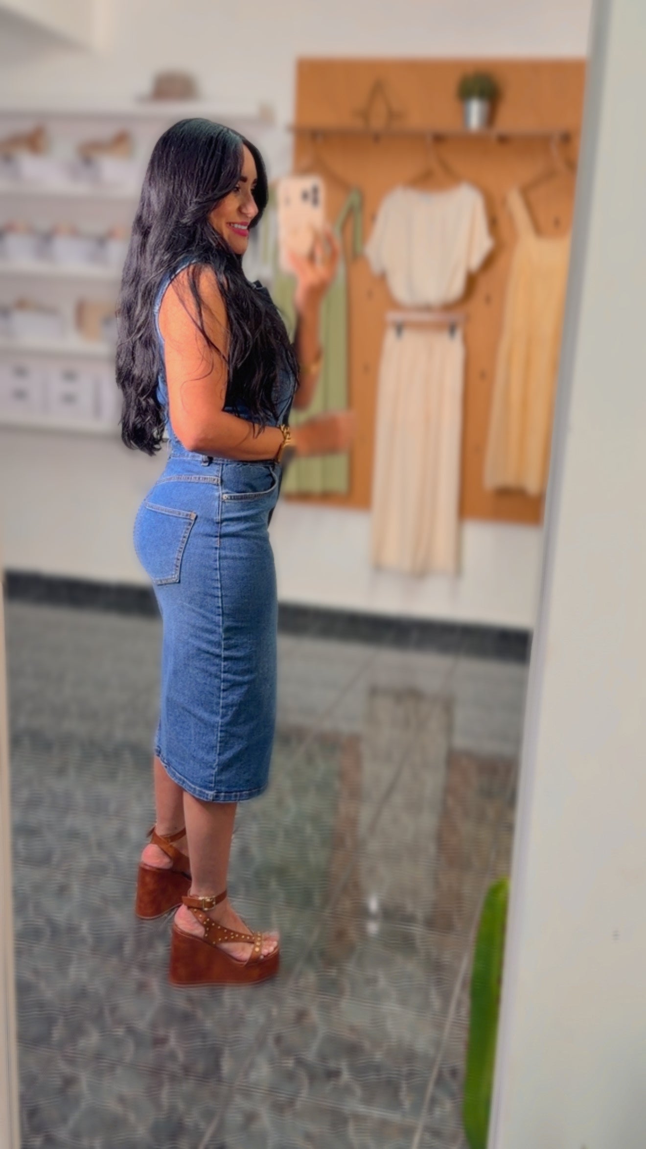 Denim Utility Spandex Midi Dress