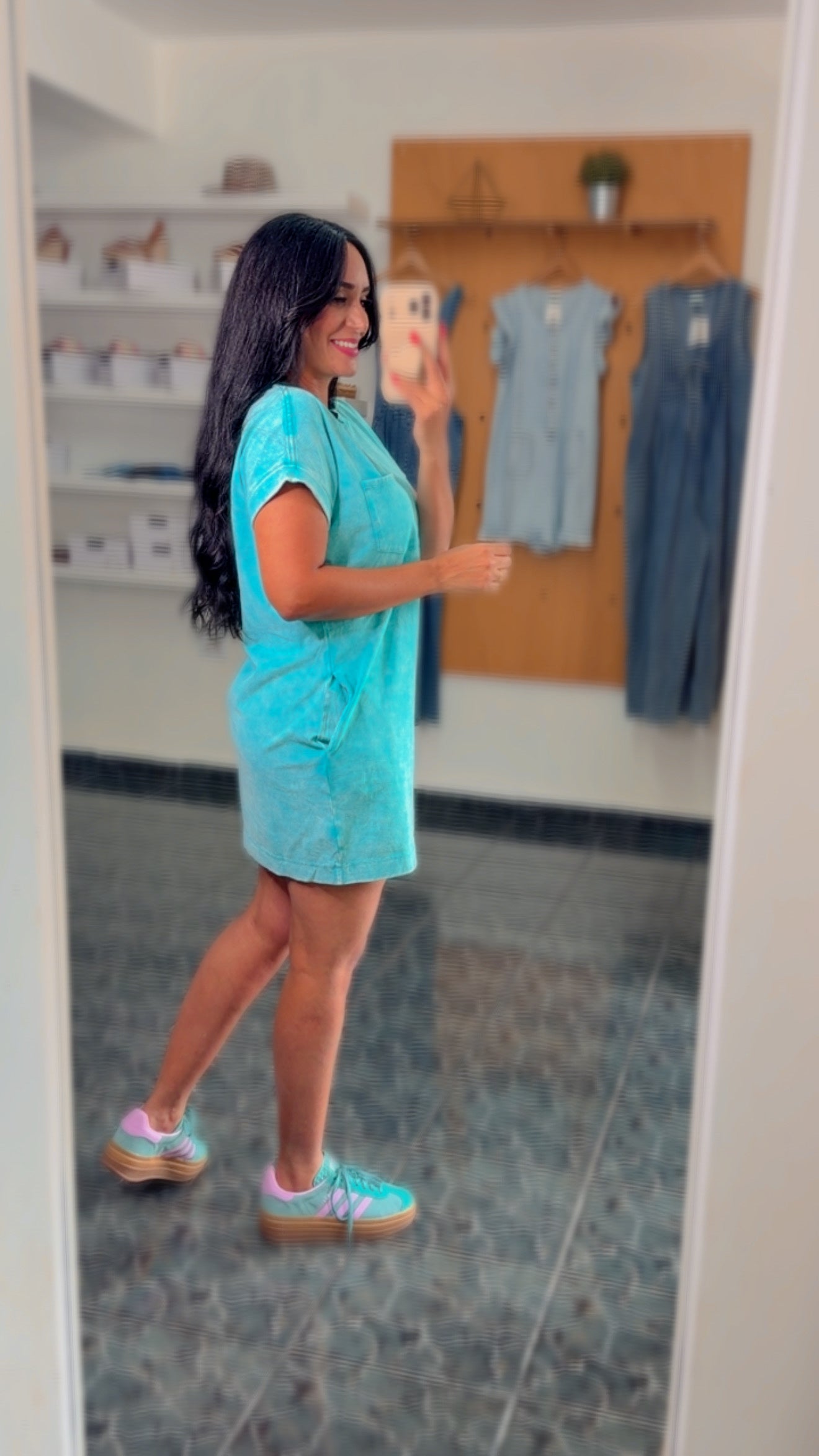Washed Turquoise Tshirt Pocket Dress
