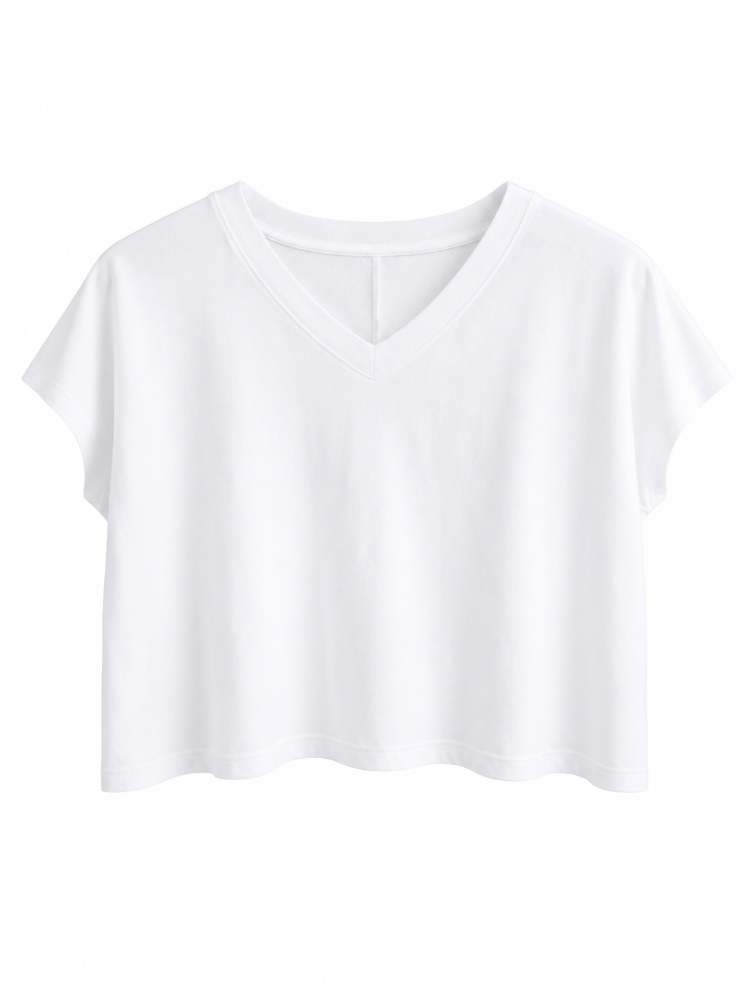 White Soft V Neck Drop Shoulder Crop Top