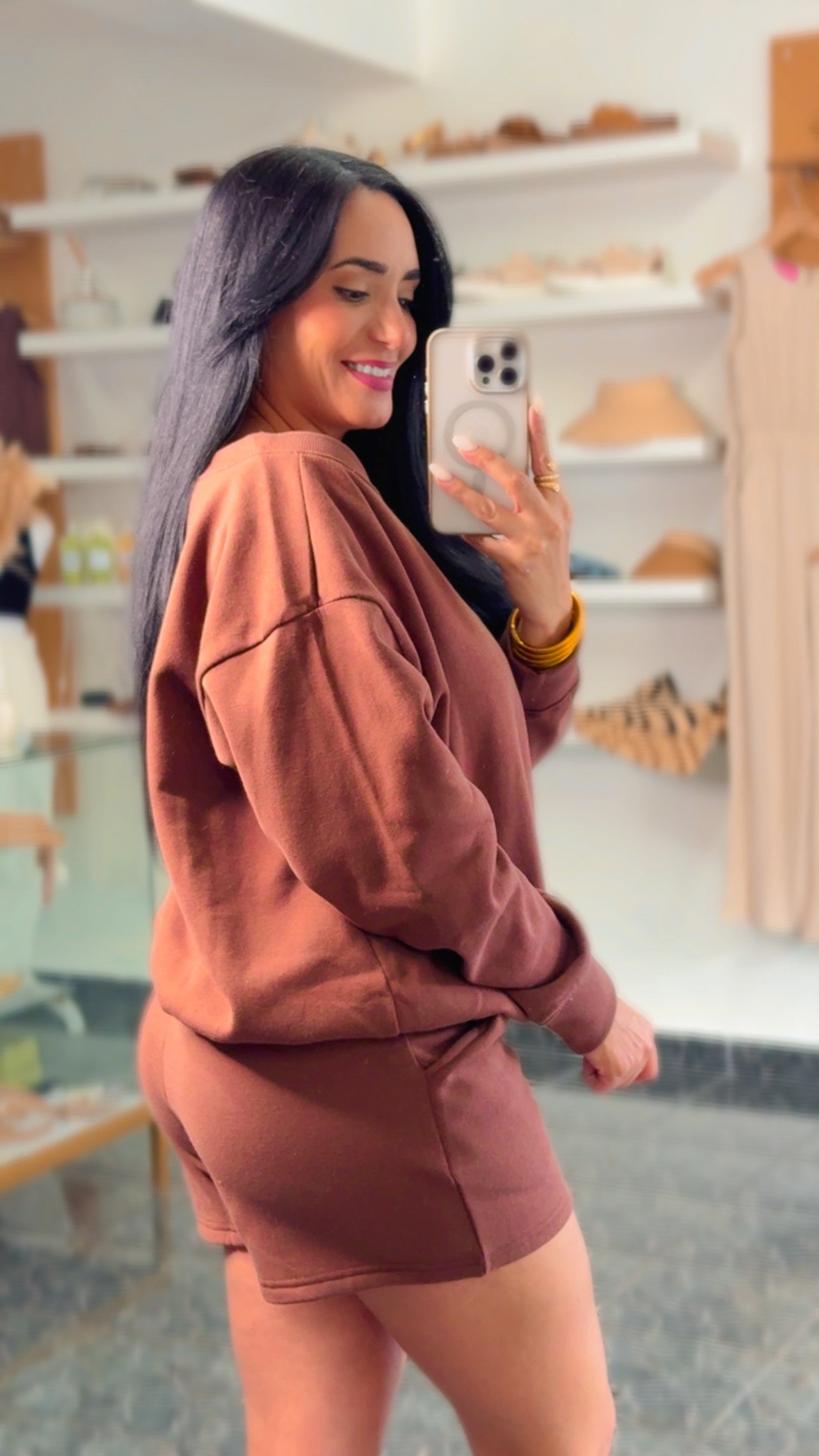 Brown Boat Neck Sweater/Shorts set
