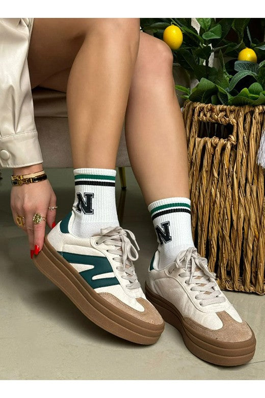 Lorena Green-Beige Plataform Sneaker