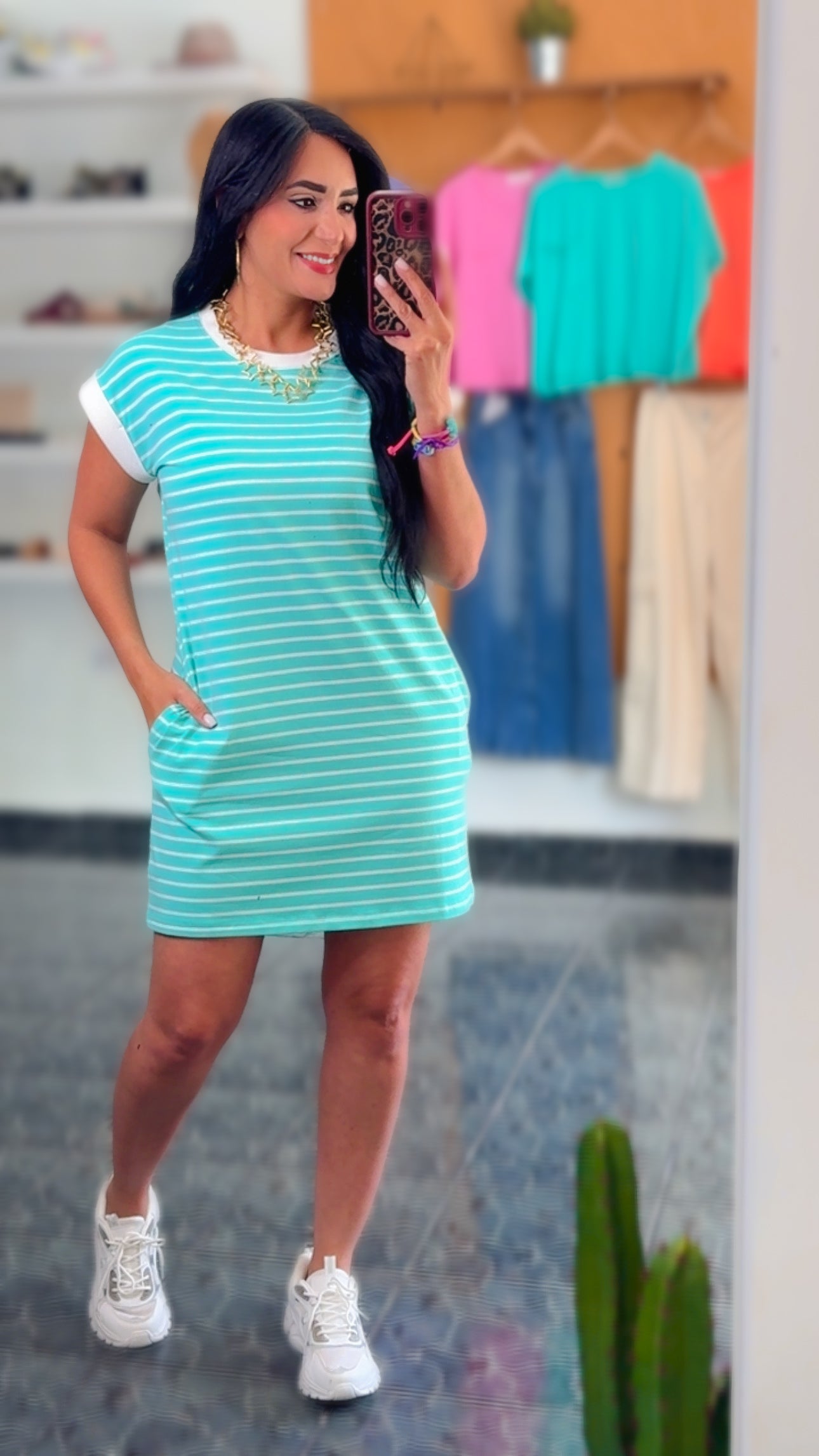 Mint Striped T-shirts Dress
