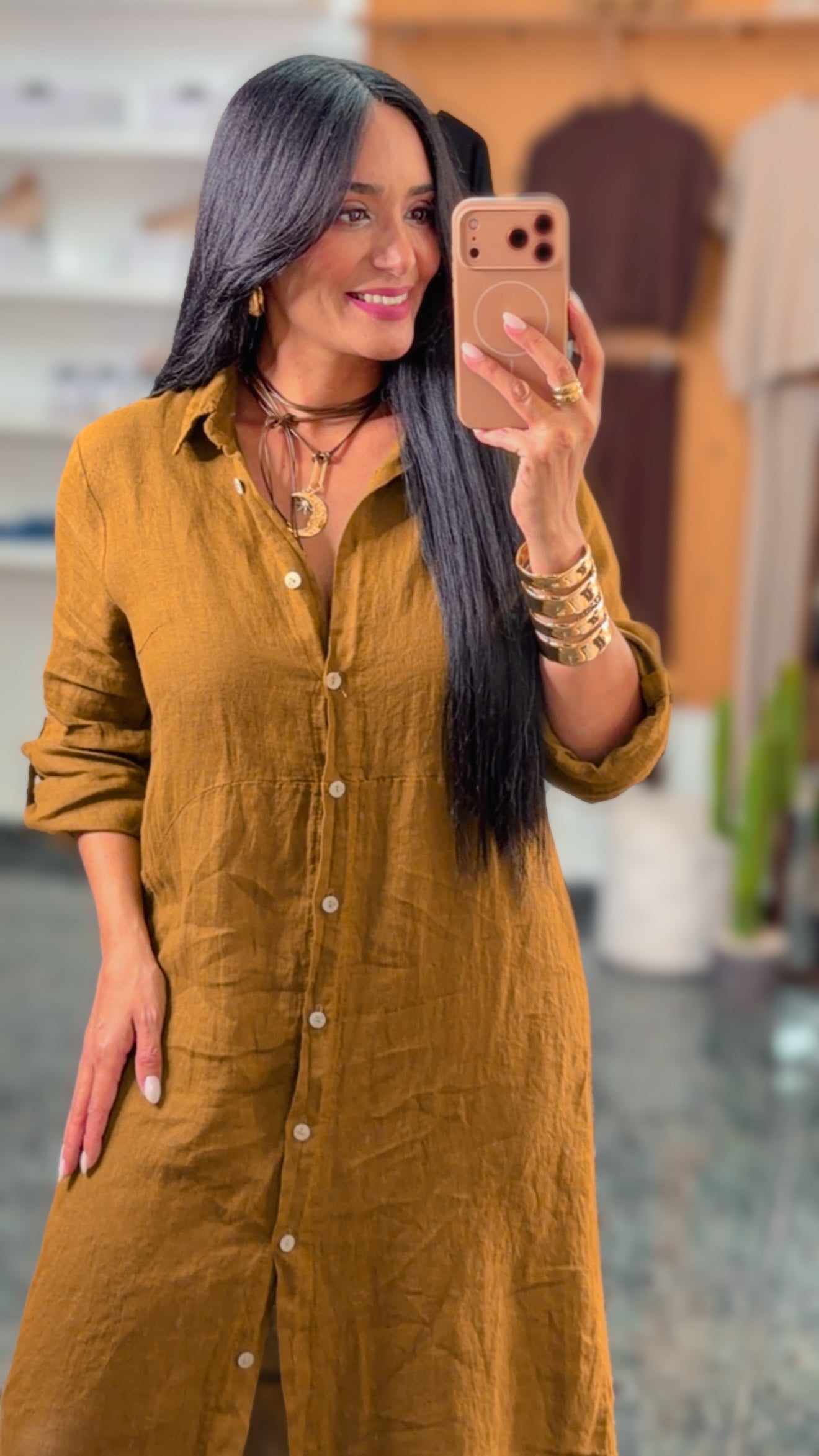 Italy Olive Linen Button Down Maxi Dress