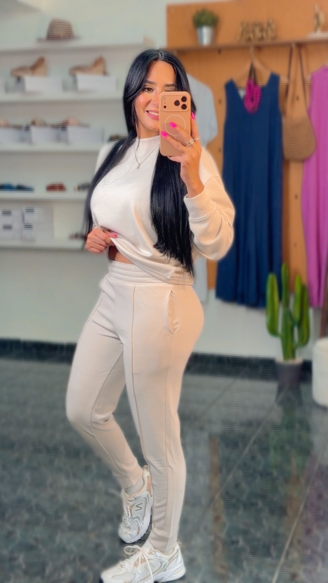 Sand Beige Scuba Jogger Sweater Set