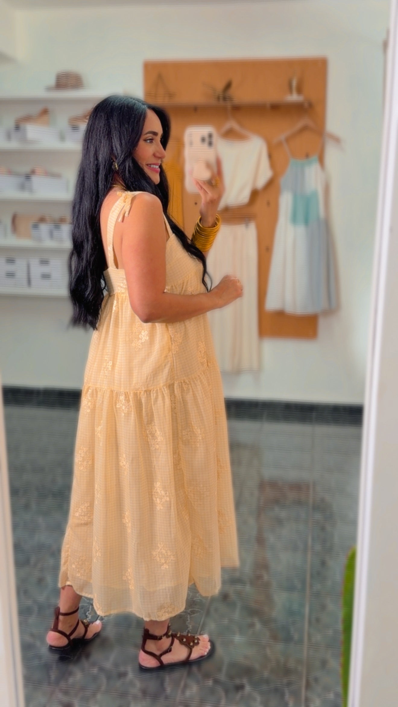 Yellow Embroidered Midi Dress