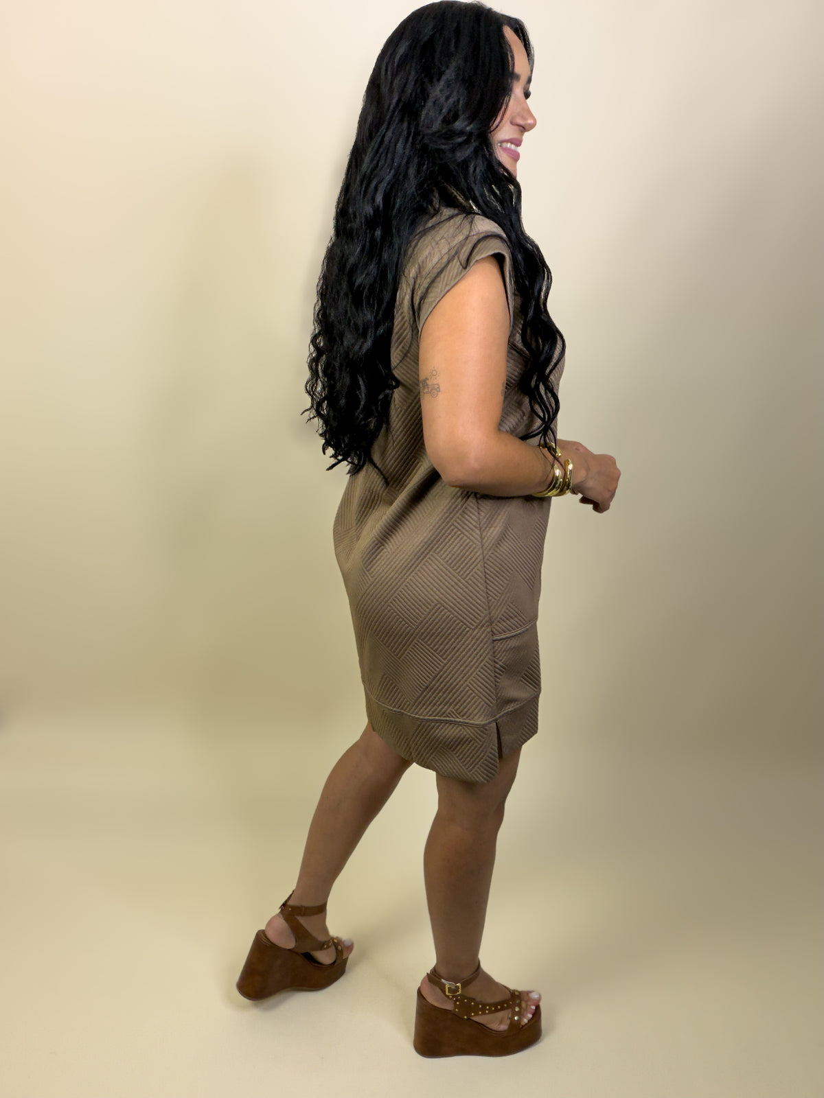 Mocha Knit Zipper/Pocket Dress
