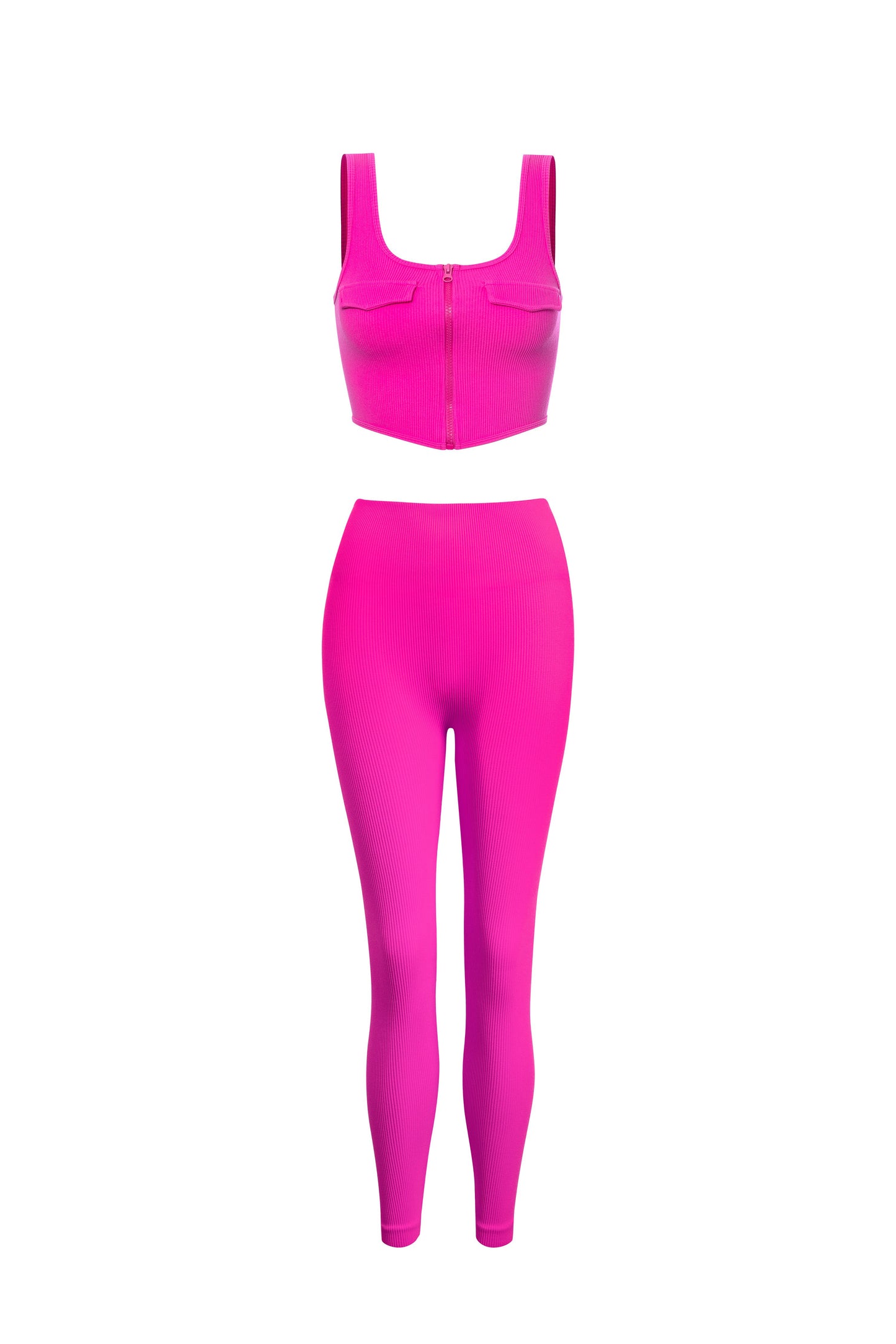 Pink Zip Up Pocket Crop Tank/ Leggings Set