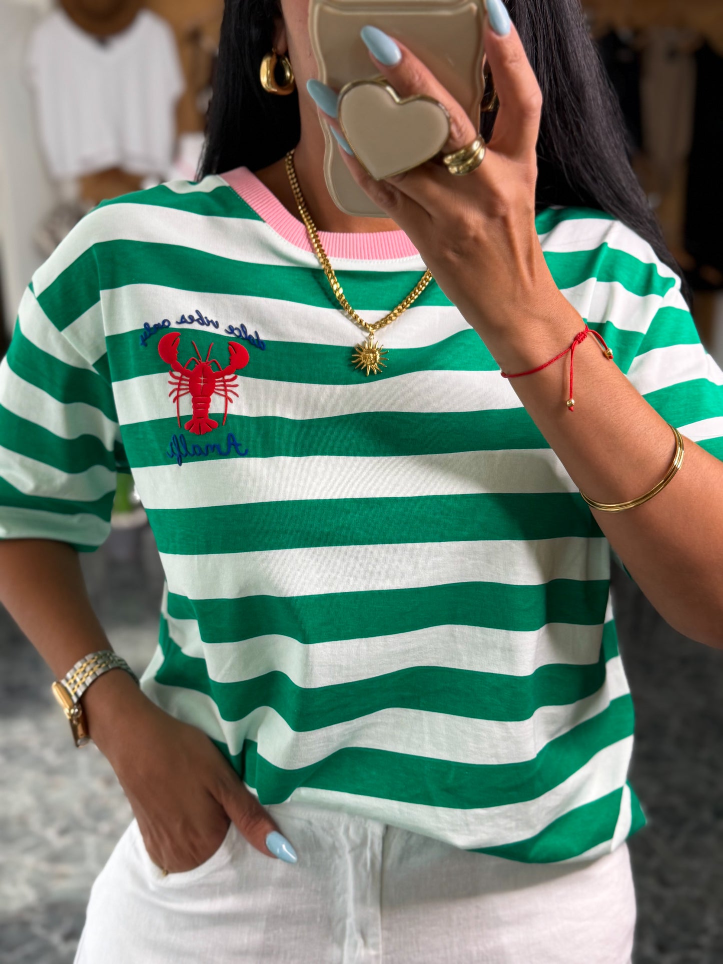 Italy Green Small Lobster Striped Shirt