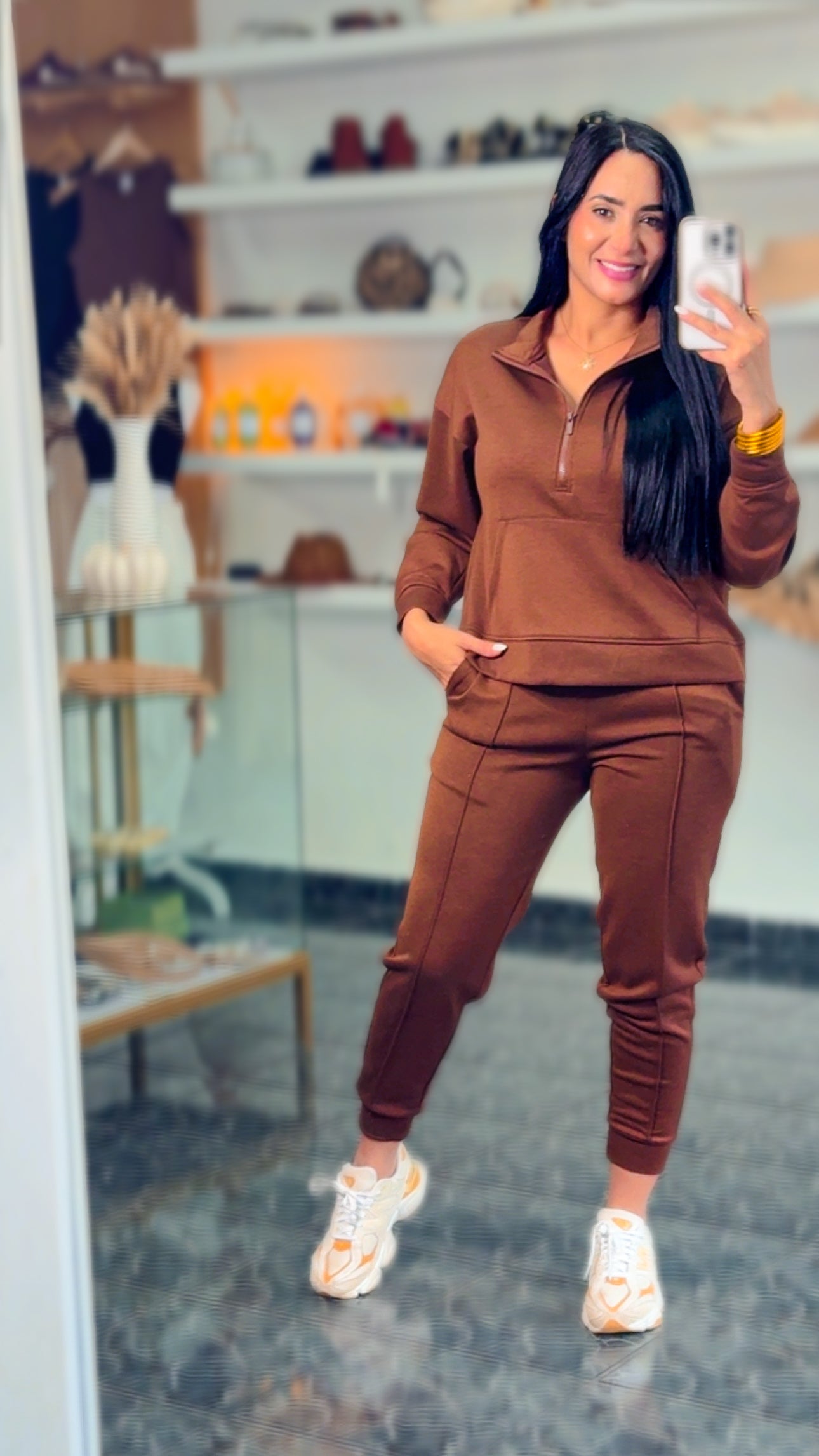 Brown Scuba Half Zip Sweater/Jogger
