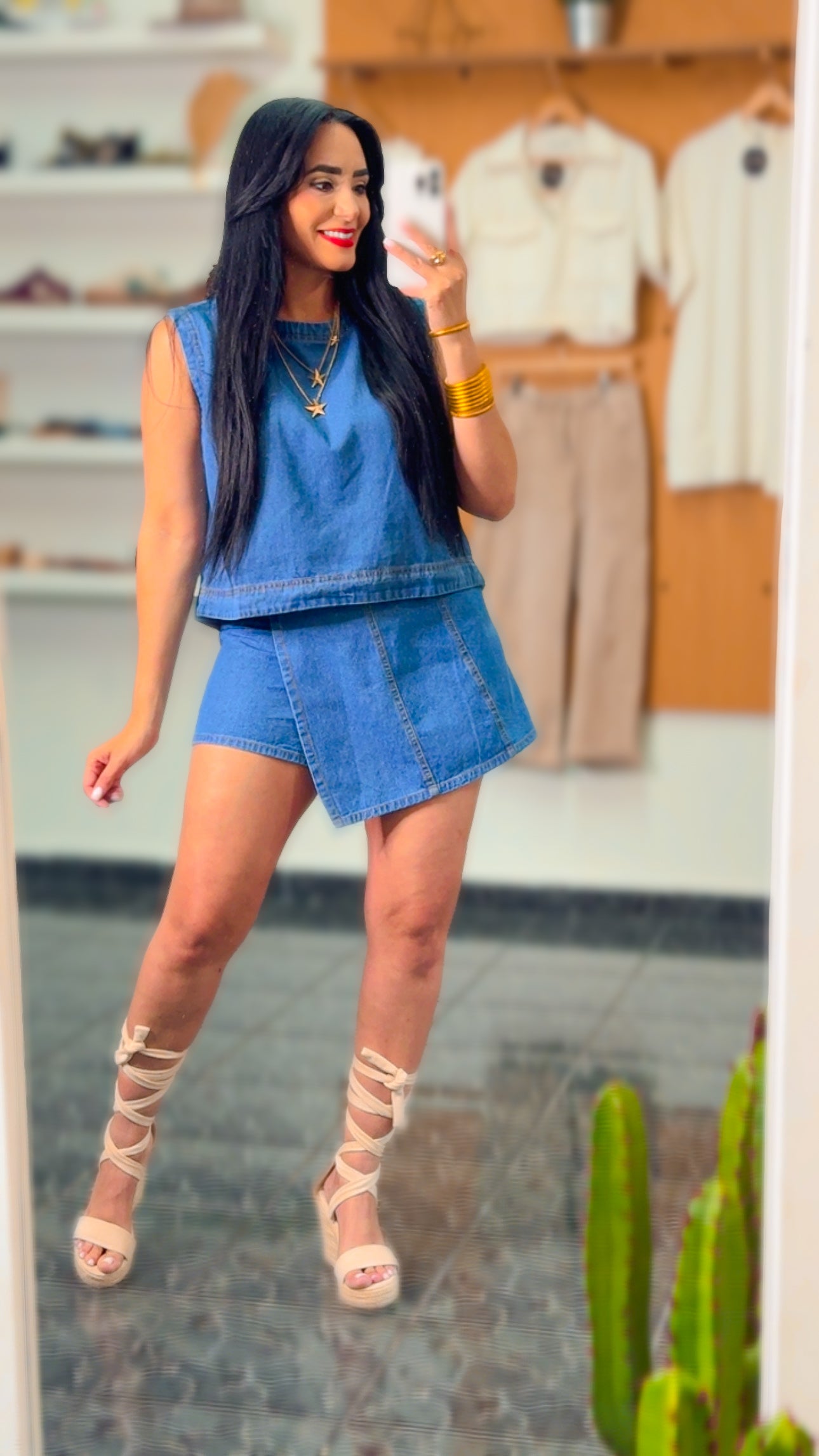 Medium Denim Sleeveless Denim Top