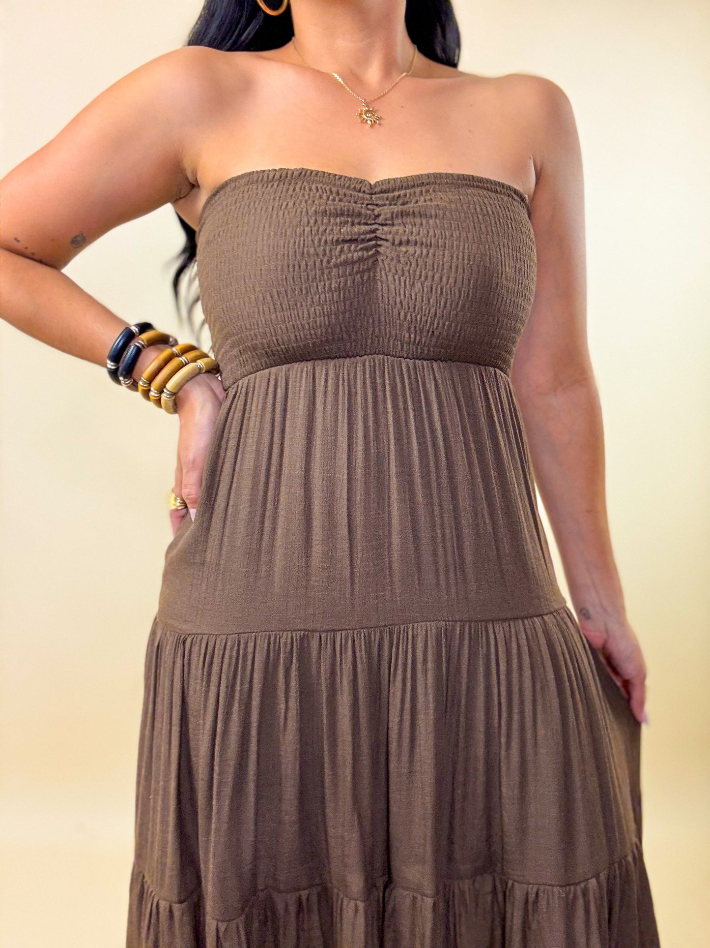 Mocha Strapless Maxi Dress