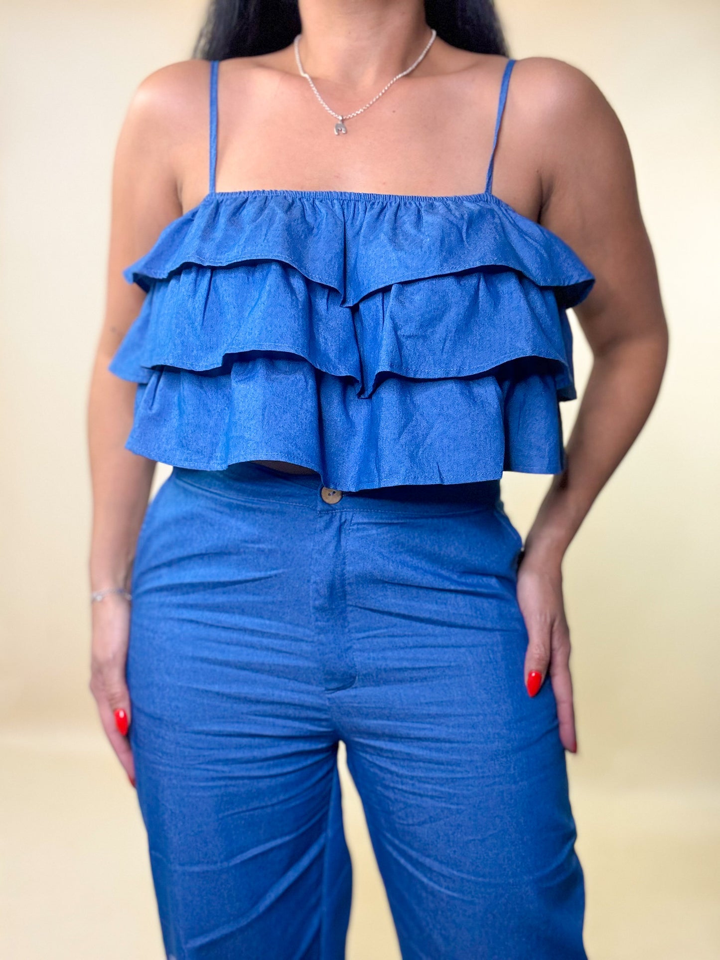 Ruffled Woven Top/Pants Set