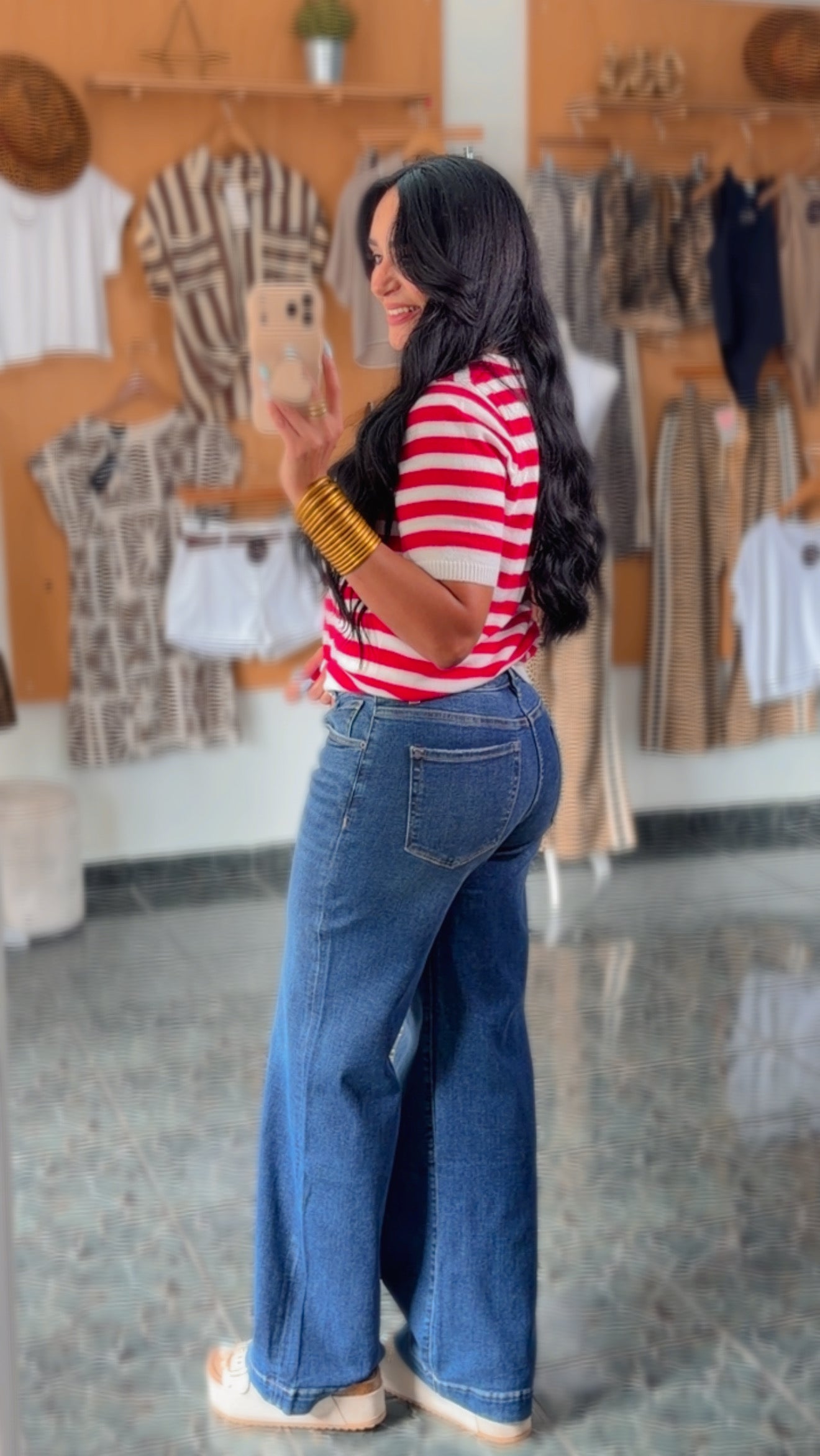 Dark Denim Spandex Wide Leg Jeans