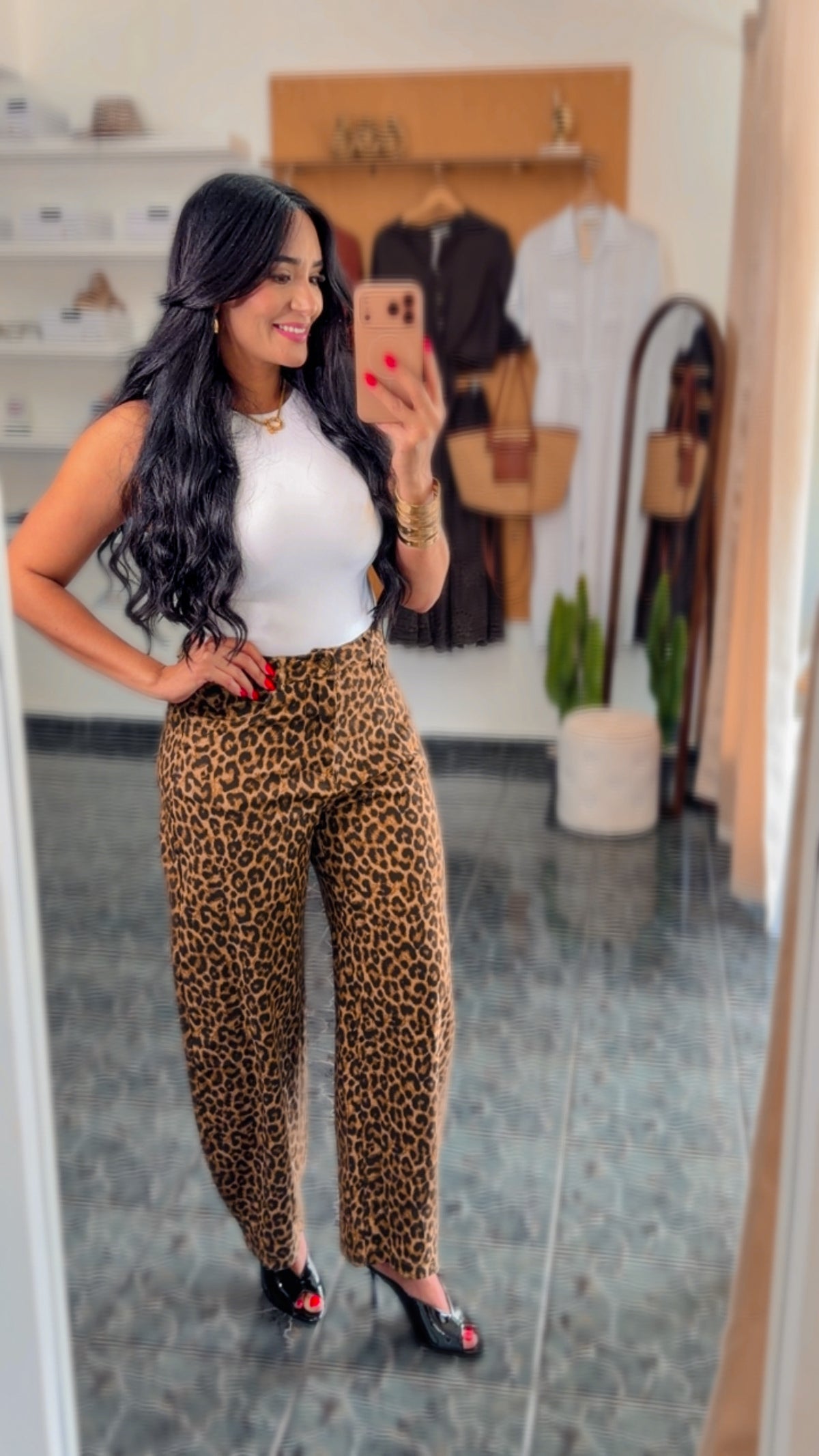 Leopard Spandex Barrel Jean