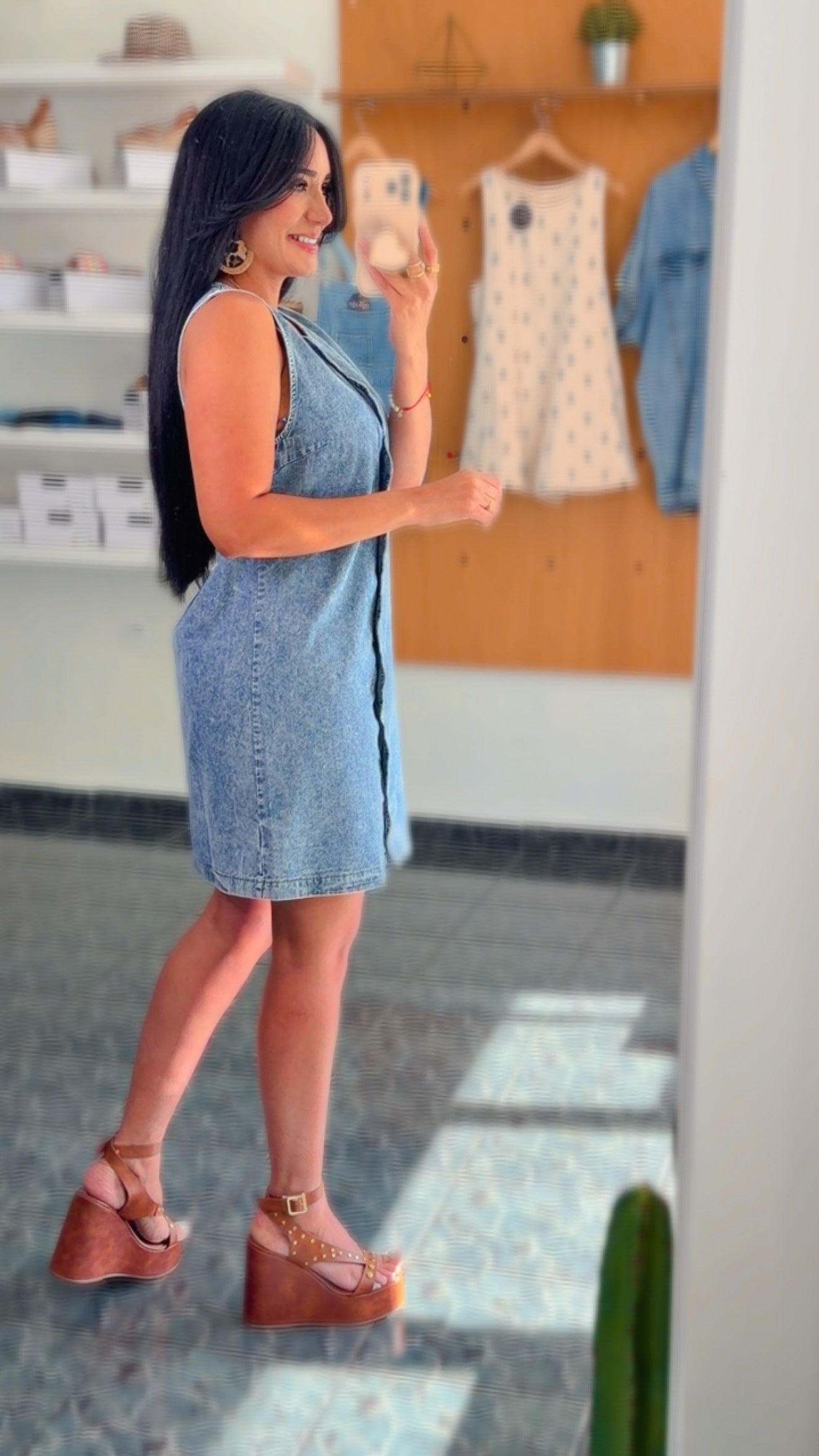 Scallop Button Vintage Denim Wash Dress