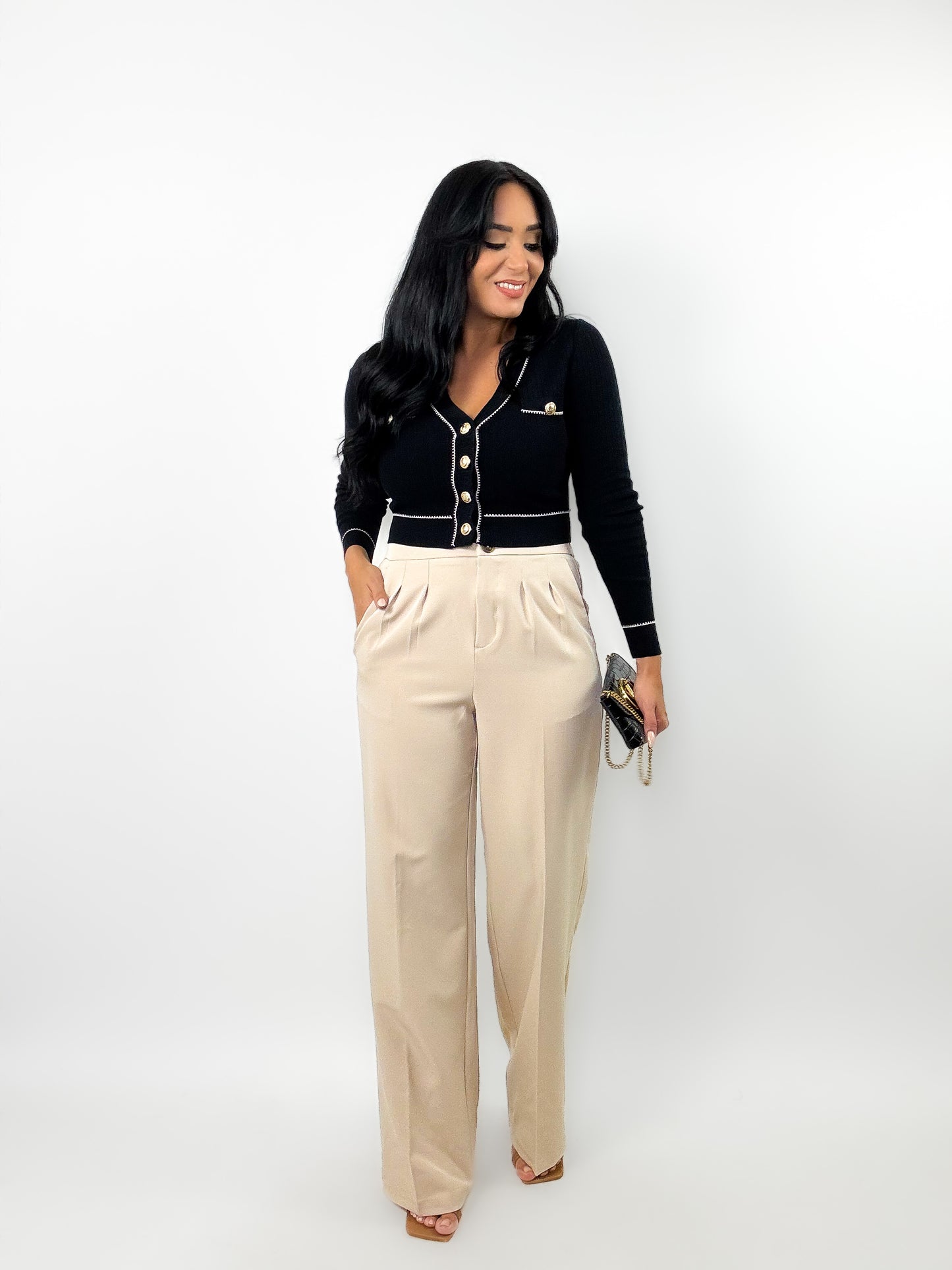 Khaki Elastic Waist Dress Pants