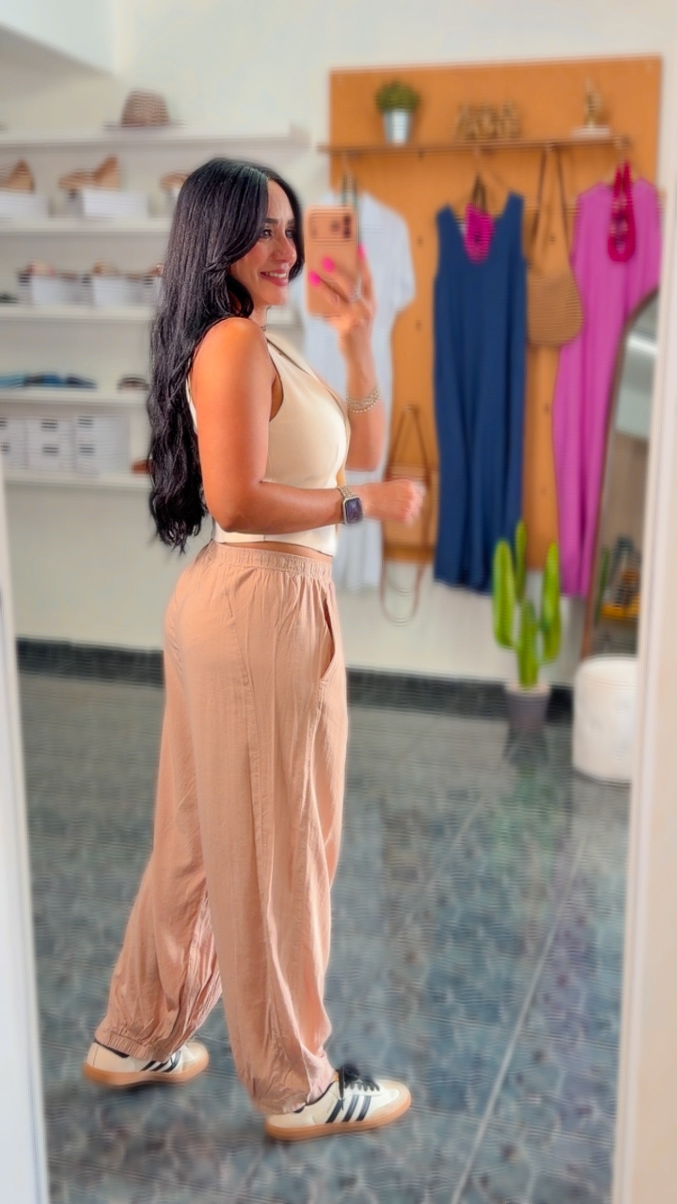 Tan Rayon Mid Rise Wide Leg Pants