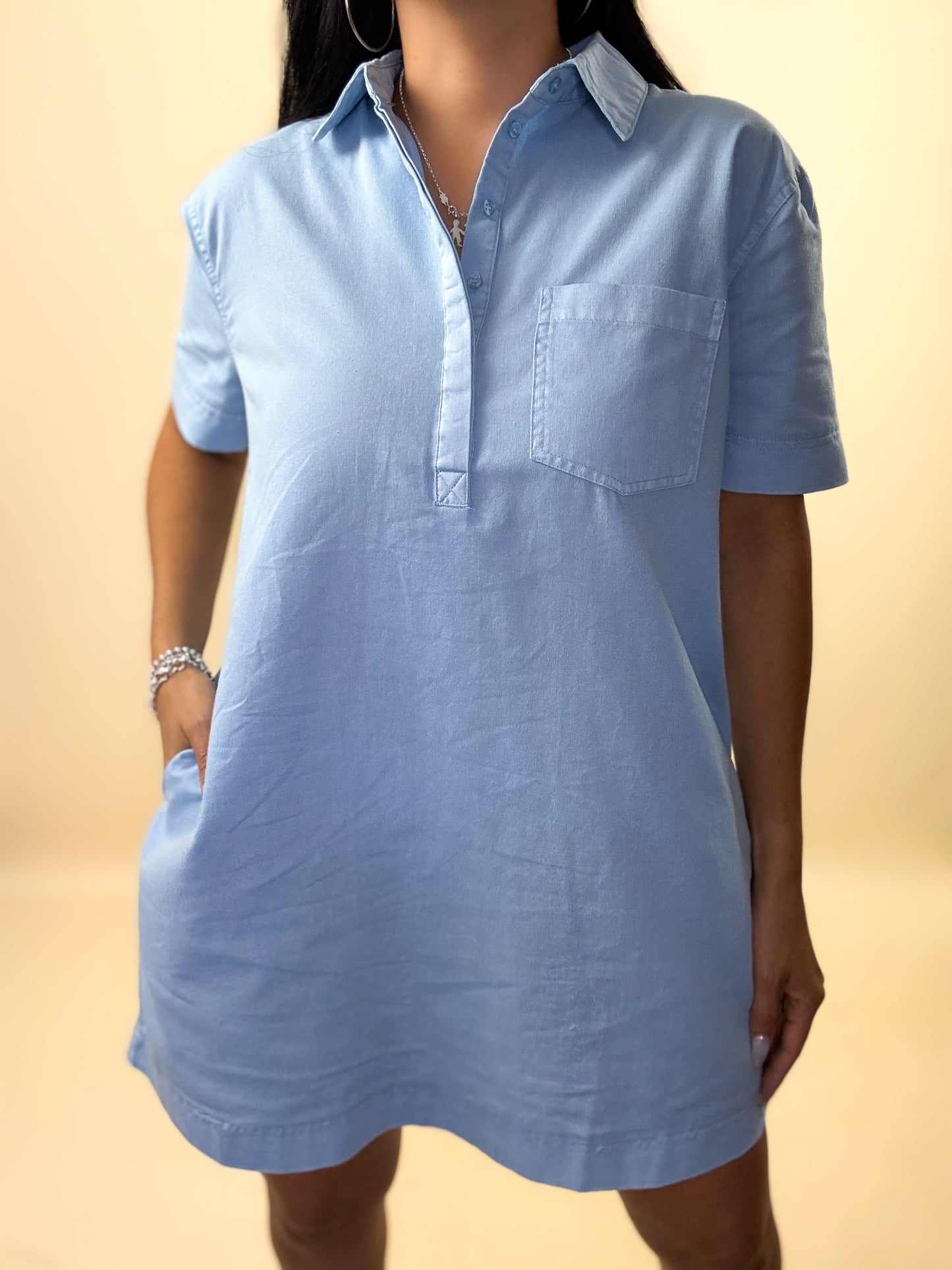 Baby Blue Half Button Up Sleeve Dress