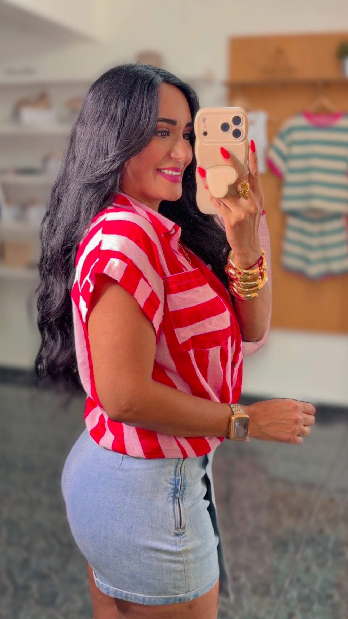 ITALY Red Onesize Striped Shirt