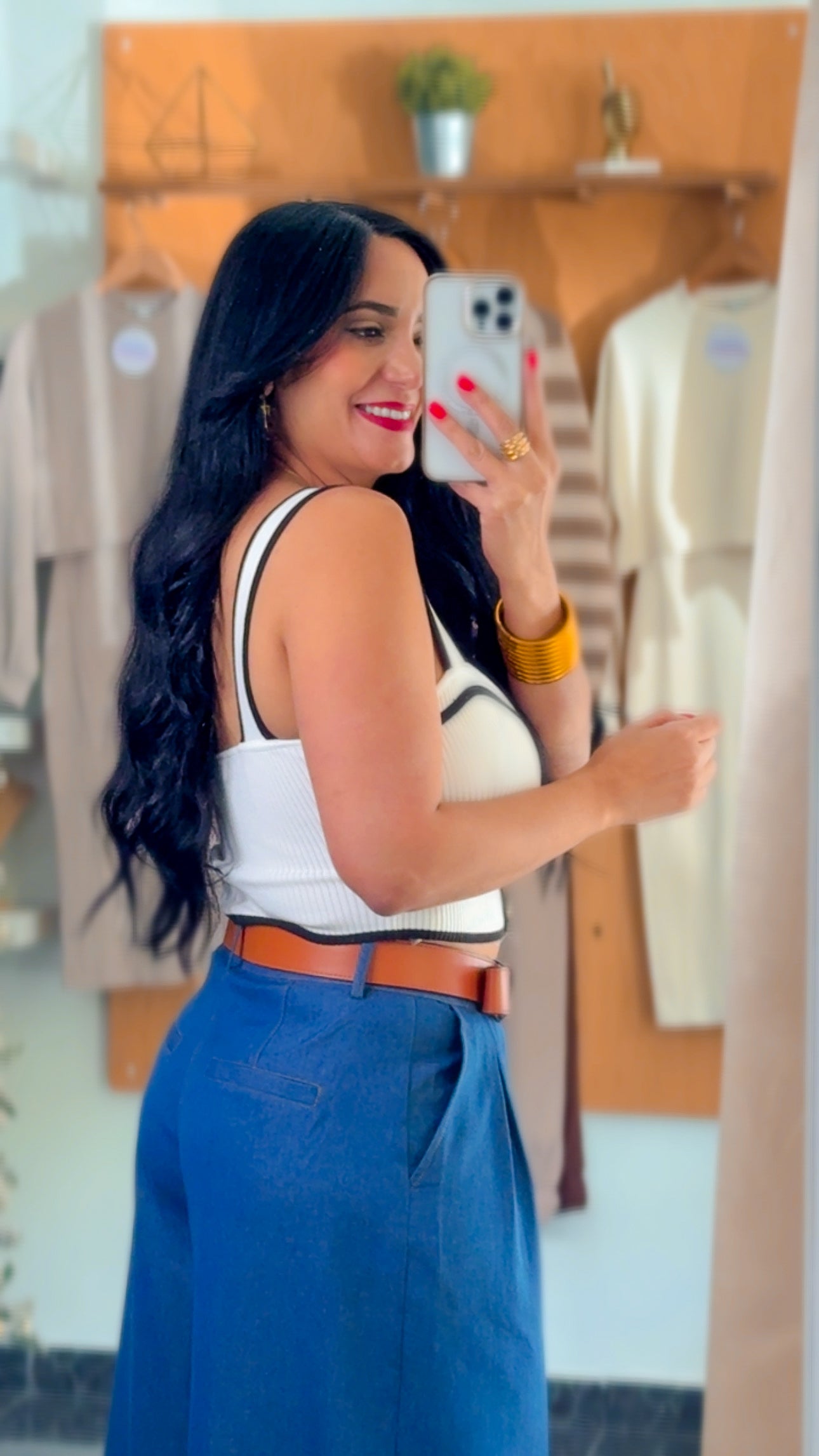 White Sweater Knit Button Down Top