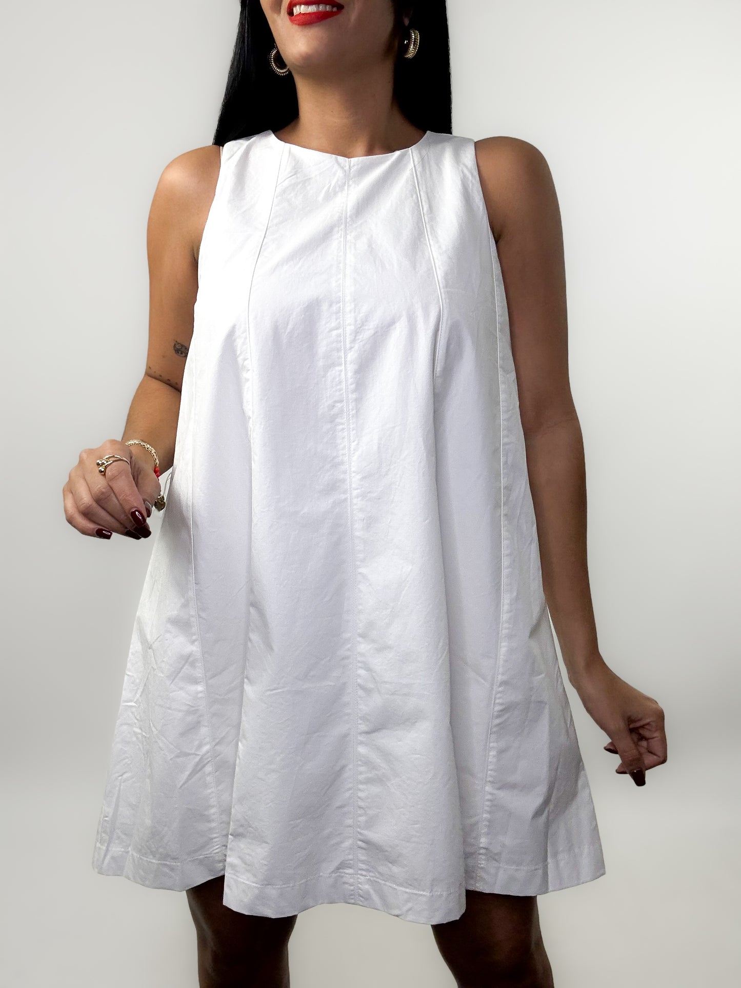 Off White Sleeveless Waist Tie Dress
