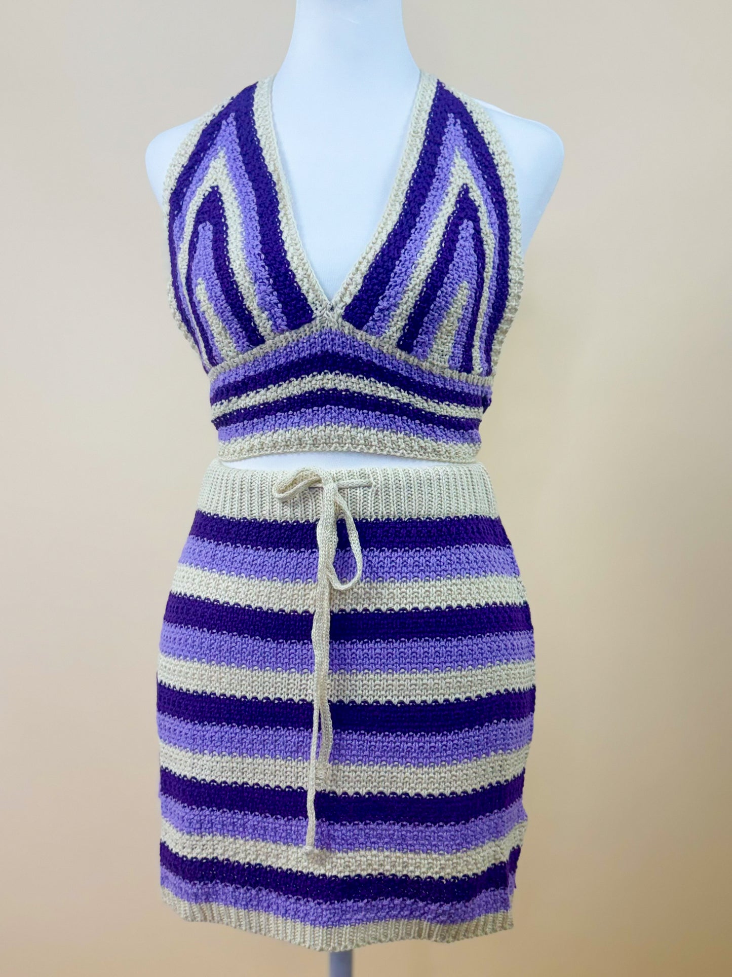 Purple Crochet Knit Halter Set